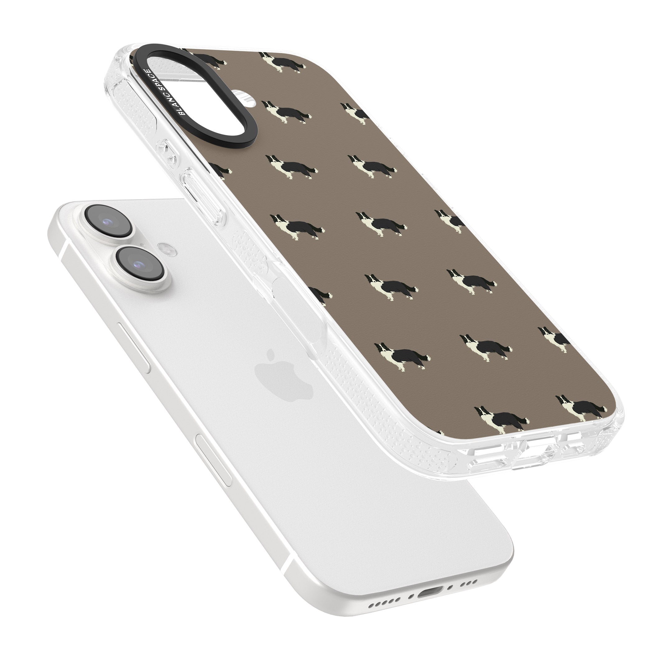 Border Collie Dog Pattern iPhone 16 / 16 Plus Clear Case Impact Air - Blanc Space