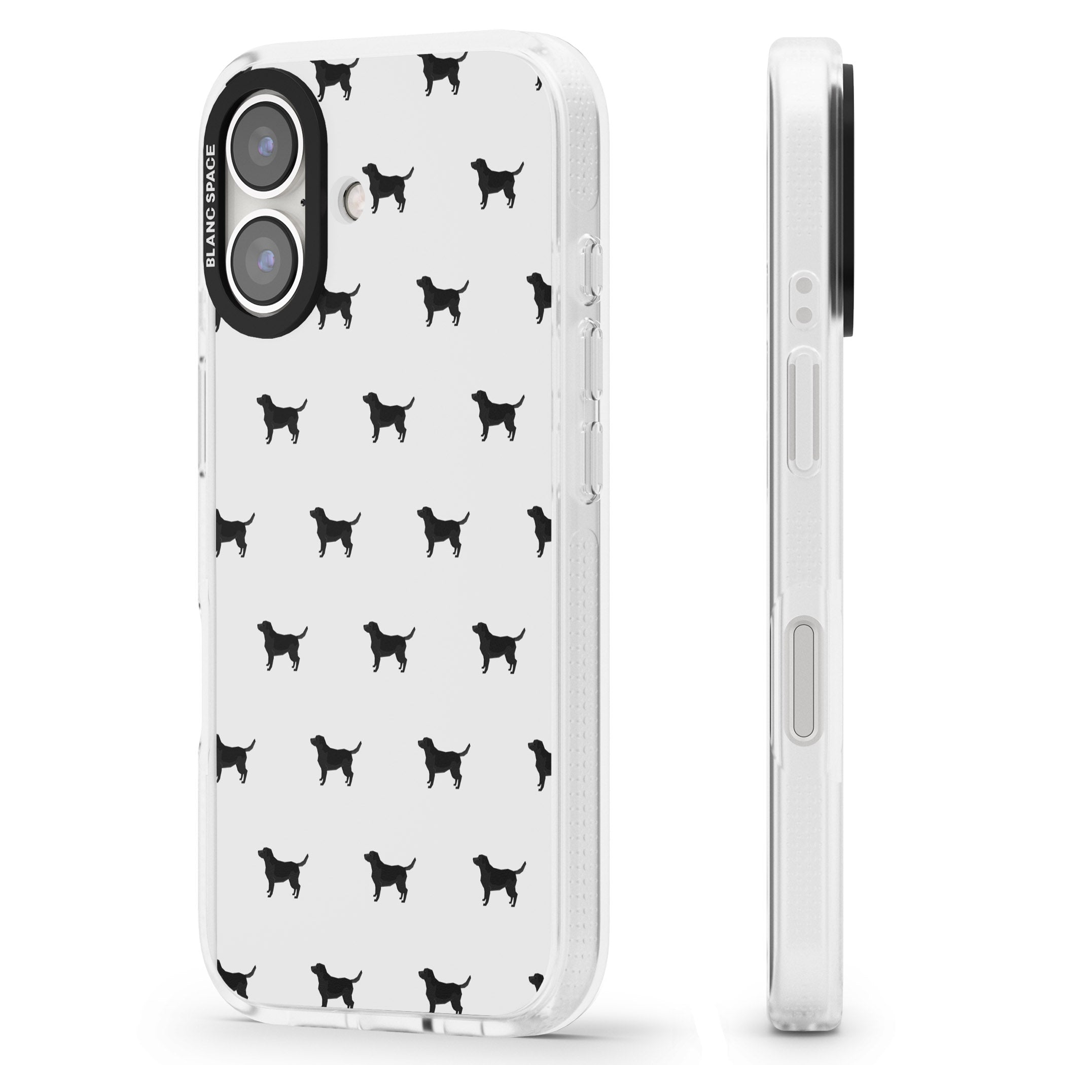 Black Labrador Dog Pattern iPhone 16 / 16 Plus Clear Case Impact Air - Blanc Space