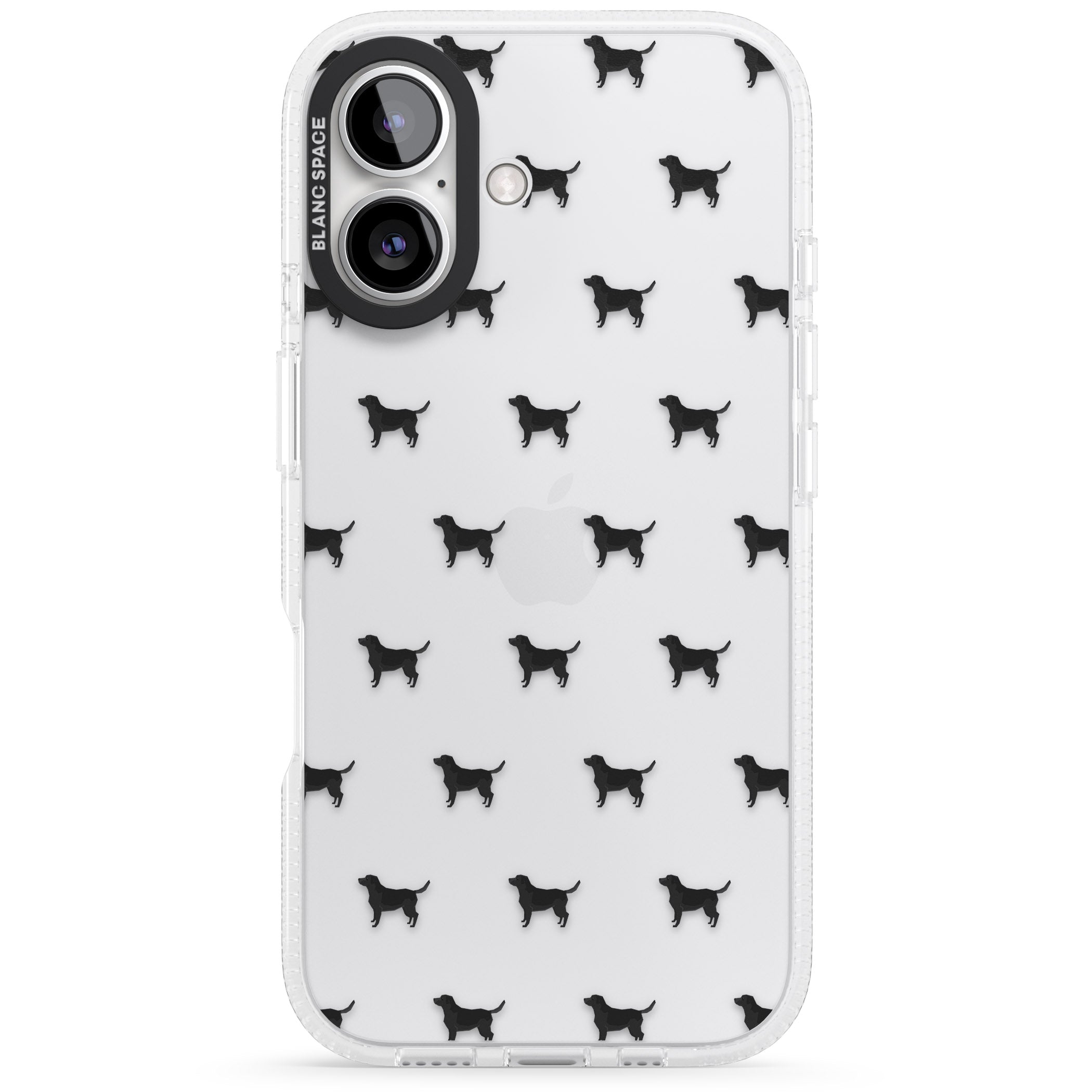 Black Labrador Dog Pattern Clear iPhone 16 / 16 Plus Clear Case Impact Air - Blanc Space