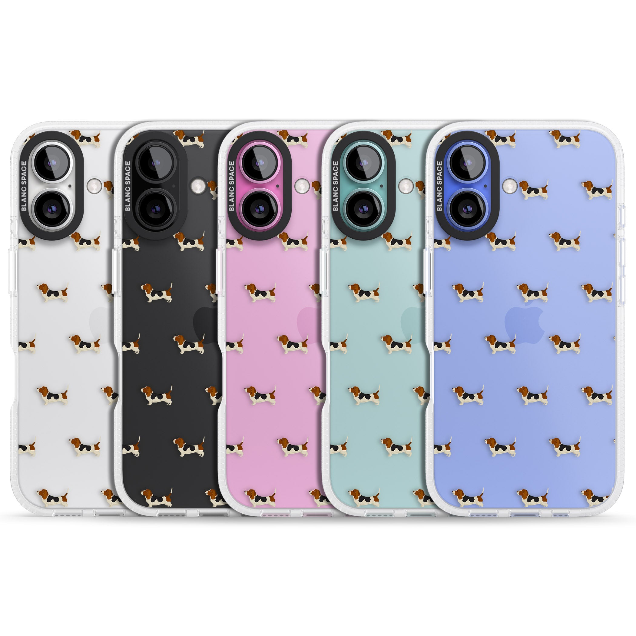 Basset Hound Dog Pattern Clear iPhone 16 / 16 Plus Clear Case Impact Air - Blanc Space