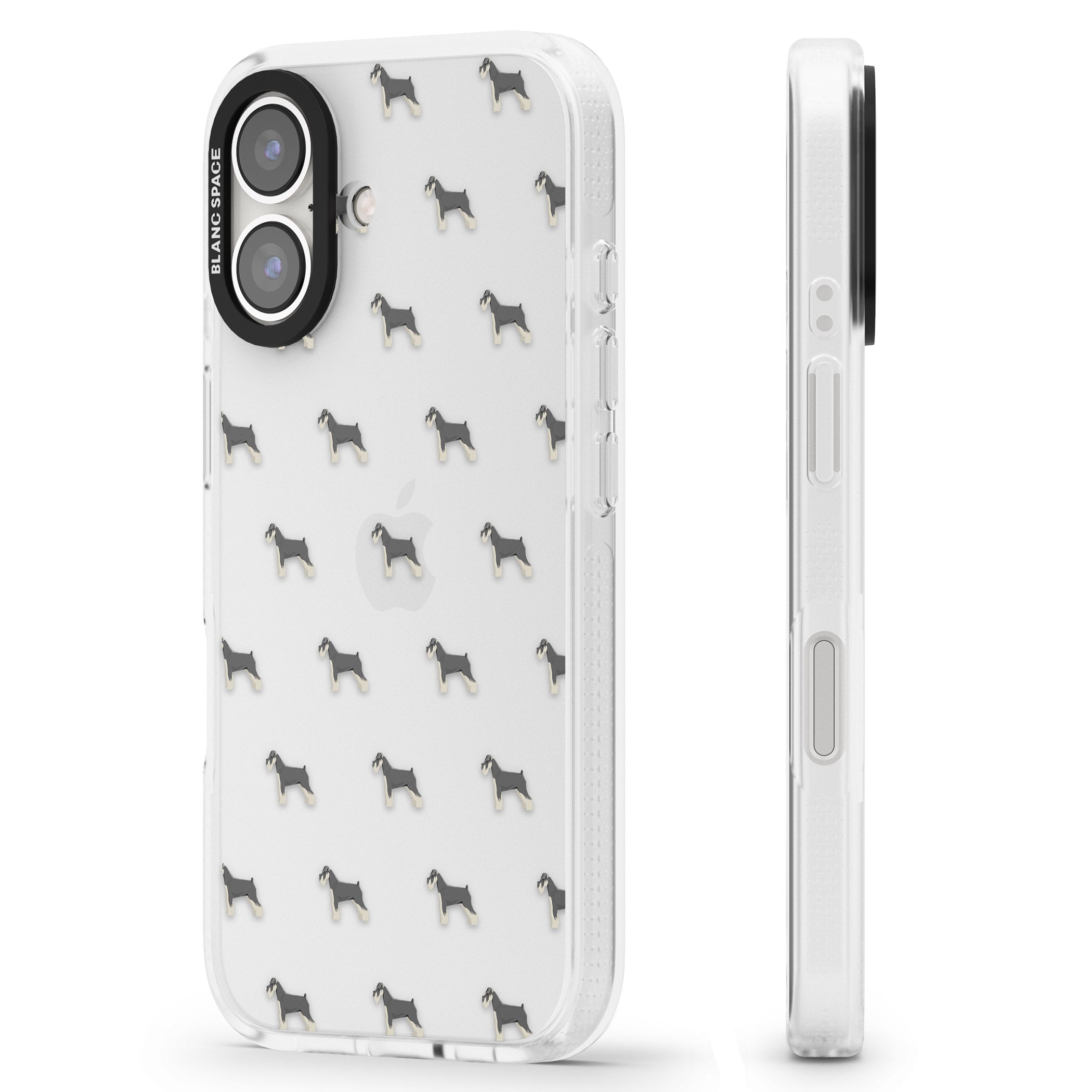 Schnauzer Dog Pattern Clear iPhone 16 / 16 Plus Clear Case Impact Air - Blanc Space