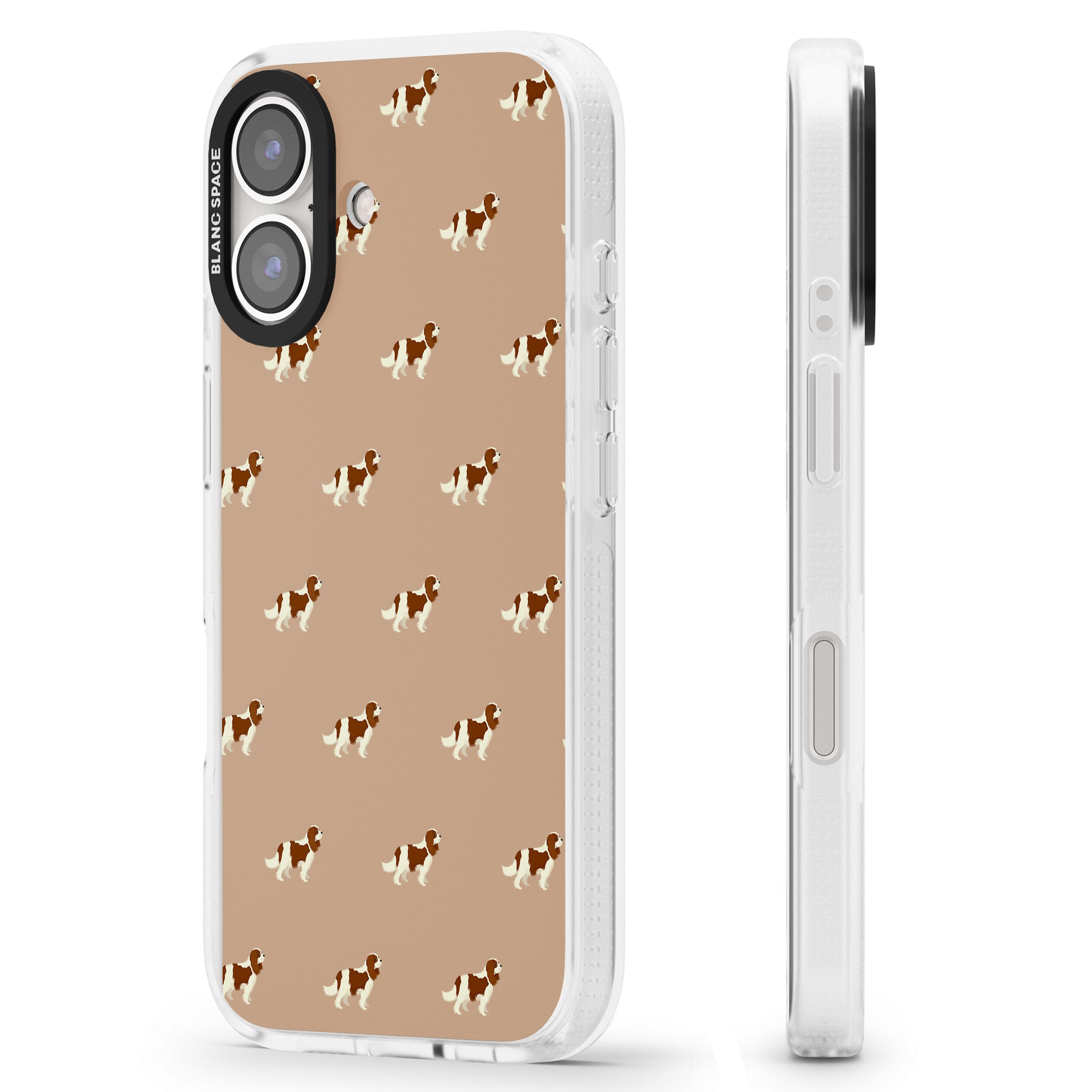 Cavalier King Charles Spaniel Pattern iPhone 16 / 16 Plus Clear Case Impact Air - Blanc Space