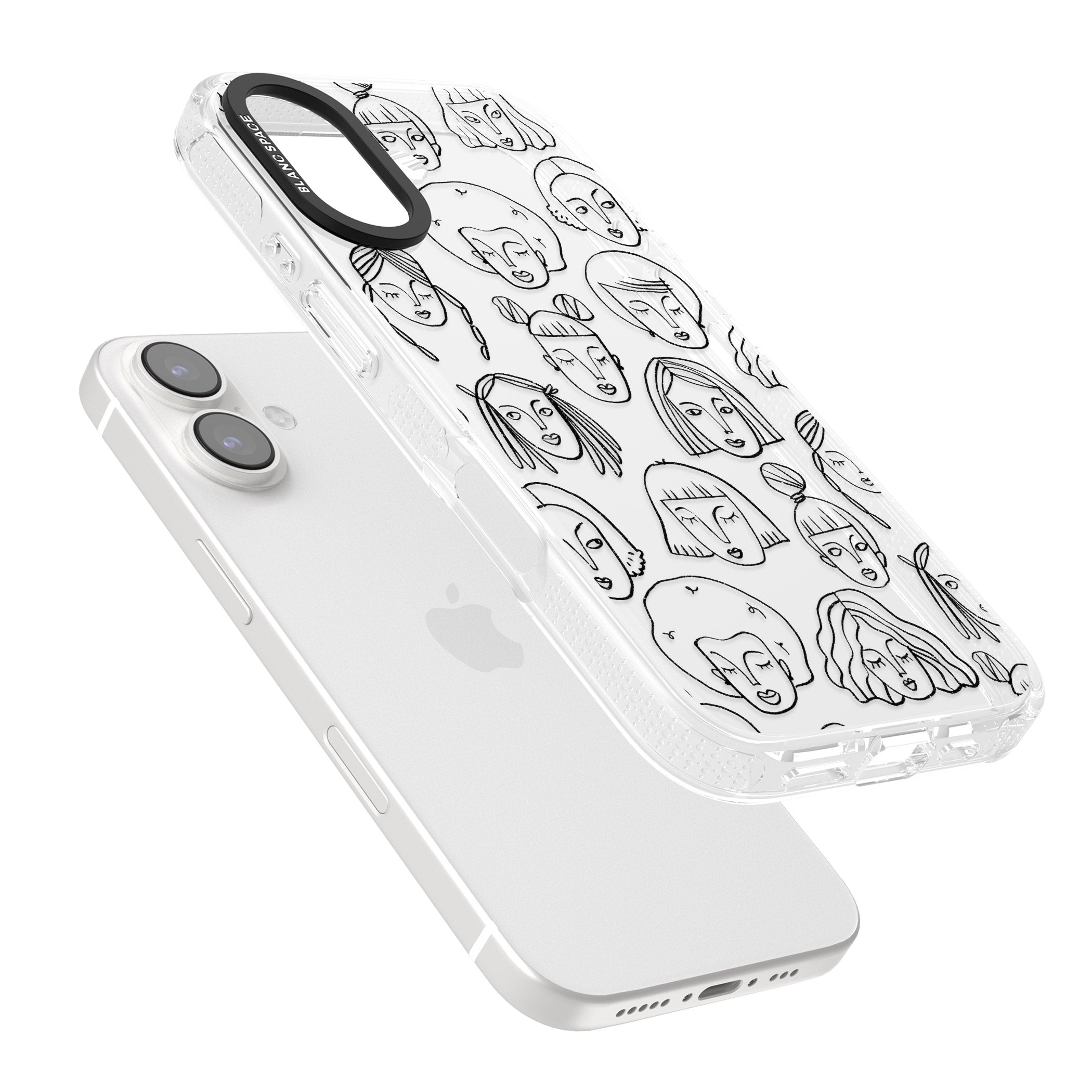 Girl Portrait Doodles iPhone 16 / 16 Plus Clear Case Impact Air - Blanc Space