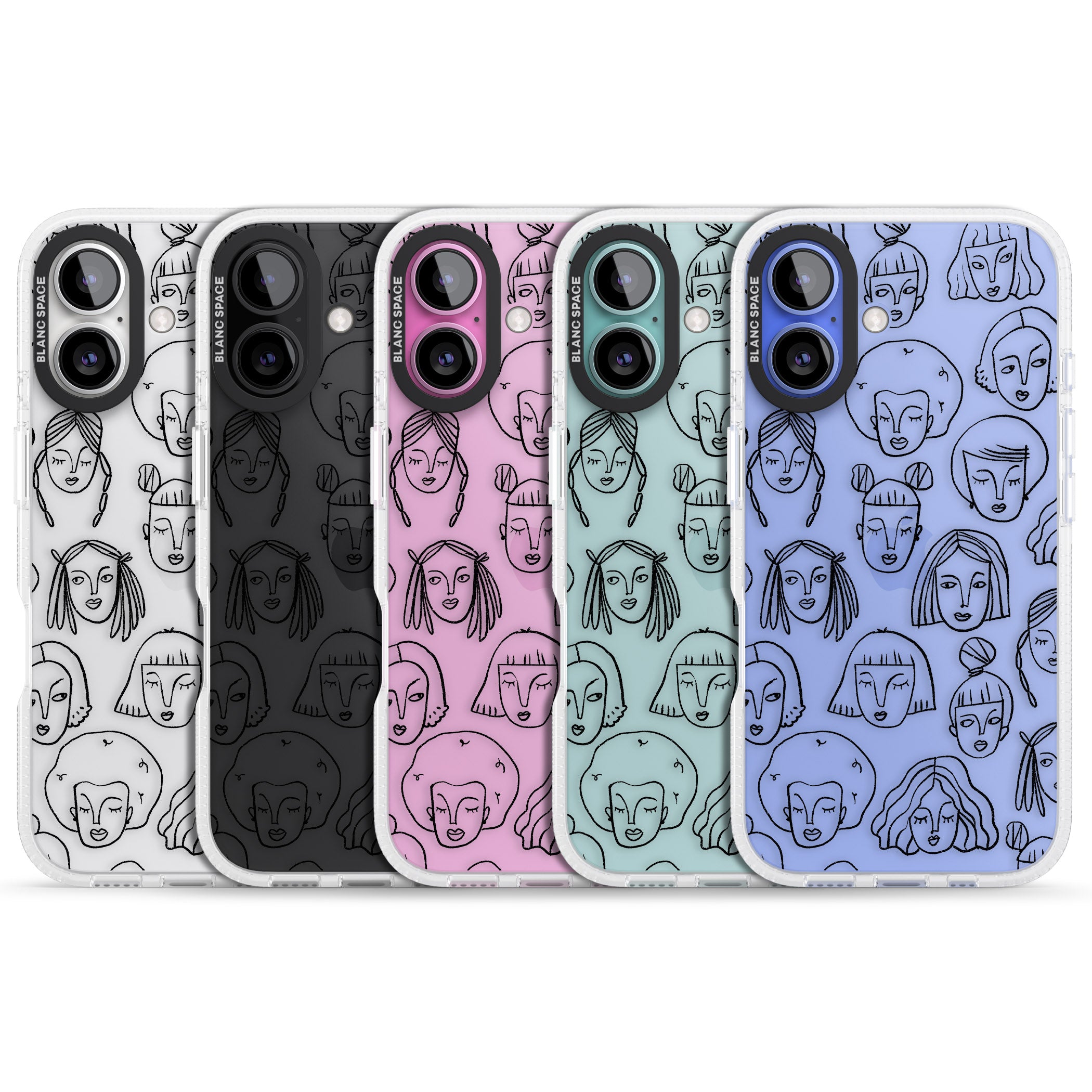 Girl Portrait Doodles iPhone 16 / 16 Plus Clear Case Impact Air - Blanc Space