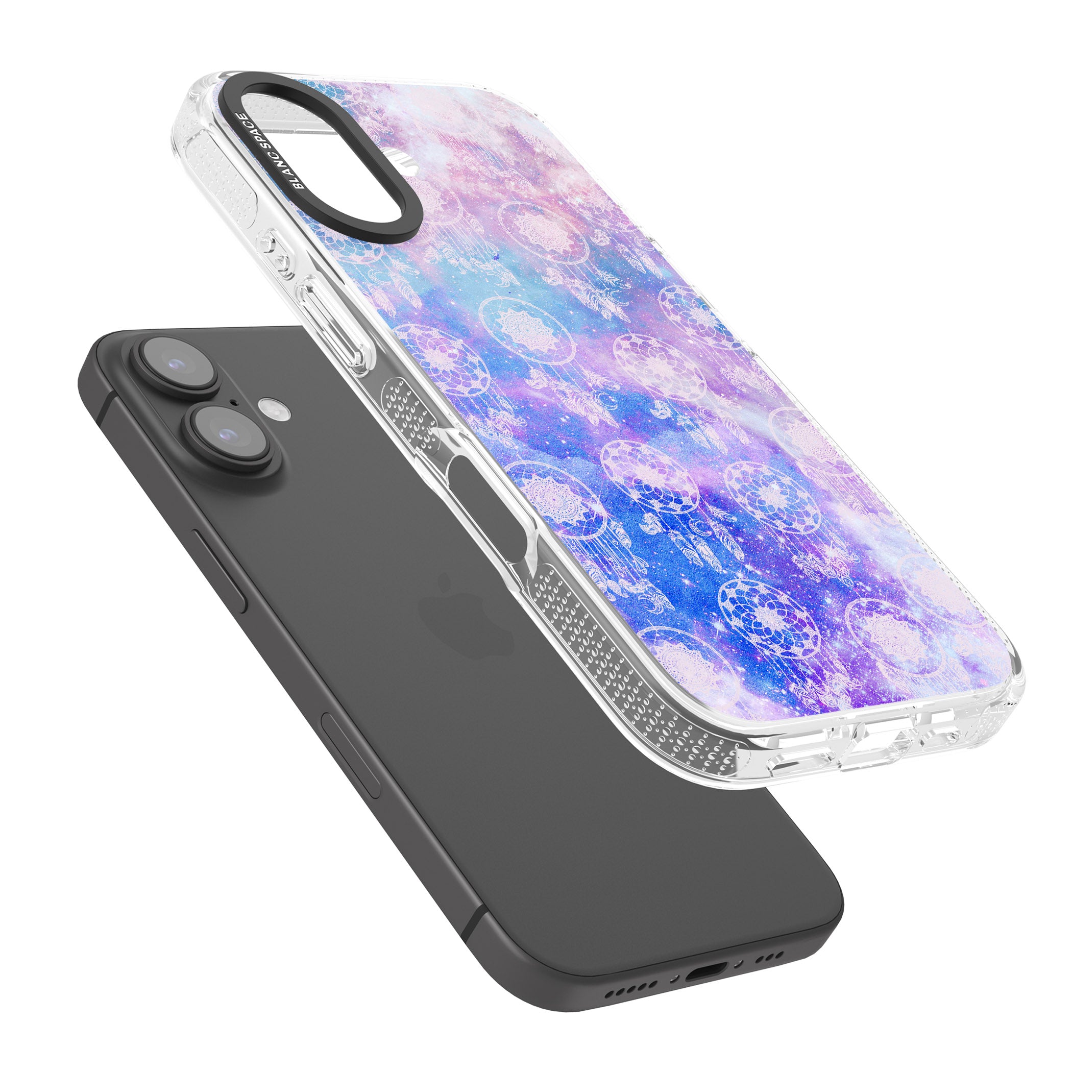Dreamcatcher Pattern Galaxy Print Tie Dye iPhone 16 / 16 Plus Clear Case Impact Air - Blanc Space