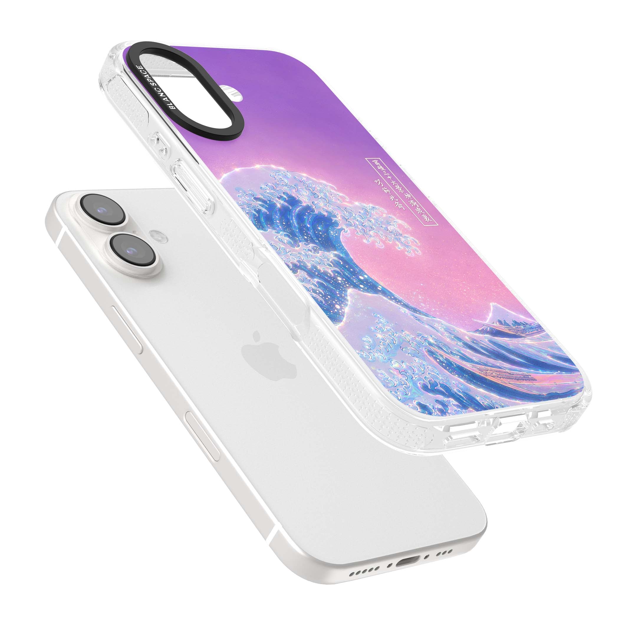 The Great Opal Wave Japanese iPhone case featuring Hokusai's great wave in iridescent pastels with lilac sky and Mou | Clear Case Impact Air case for iPhone 16, iPhone 16 Plus