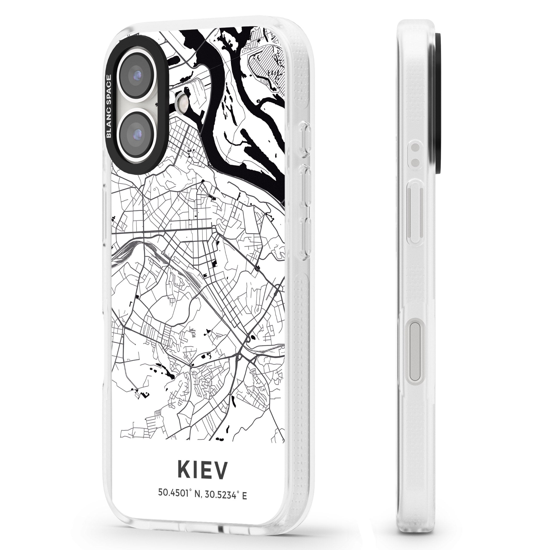 Map of Kiev, Ukraine iPhone 16 / 16 Plus Clear Case Impact Air - Blanc Space
