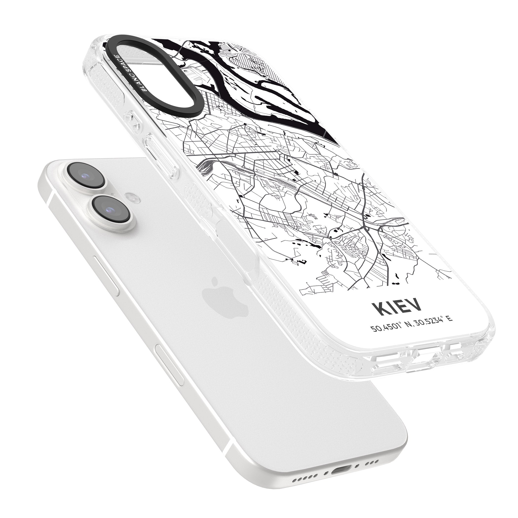 Map of Kiev, Ukraine iPhone 16 / 16 Plus Clear Case Impact Air - Blanc Space
