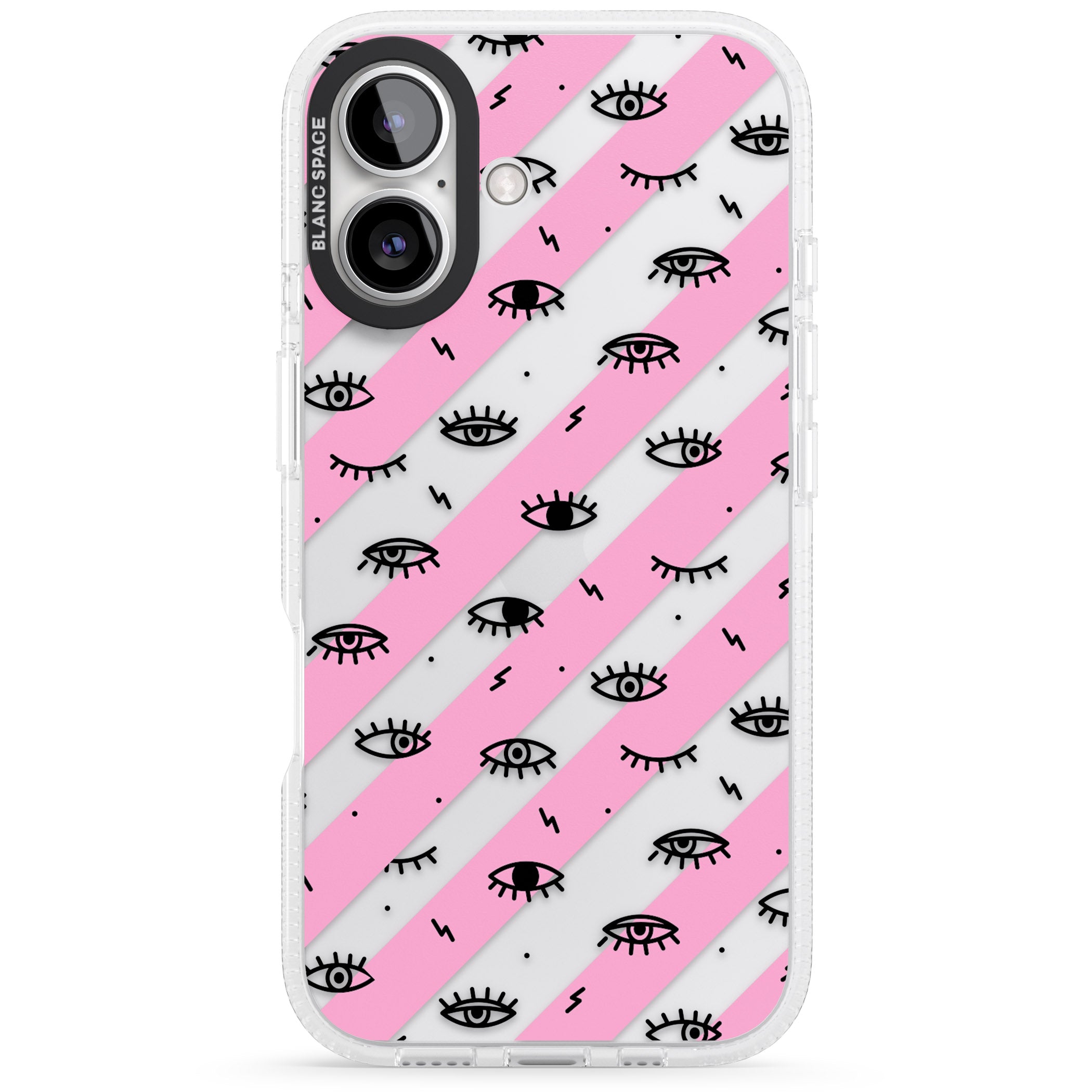 Pink Stripe Eyes iPhone 16 / 16 Plus Clear Case Impact Air - Blanc Space