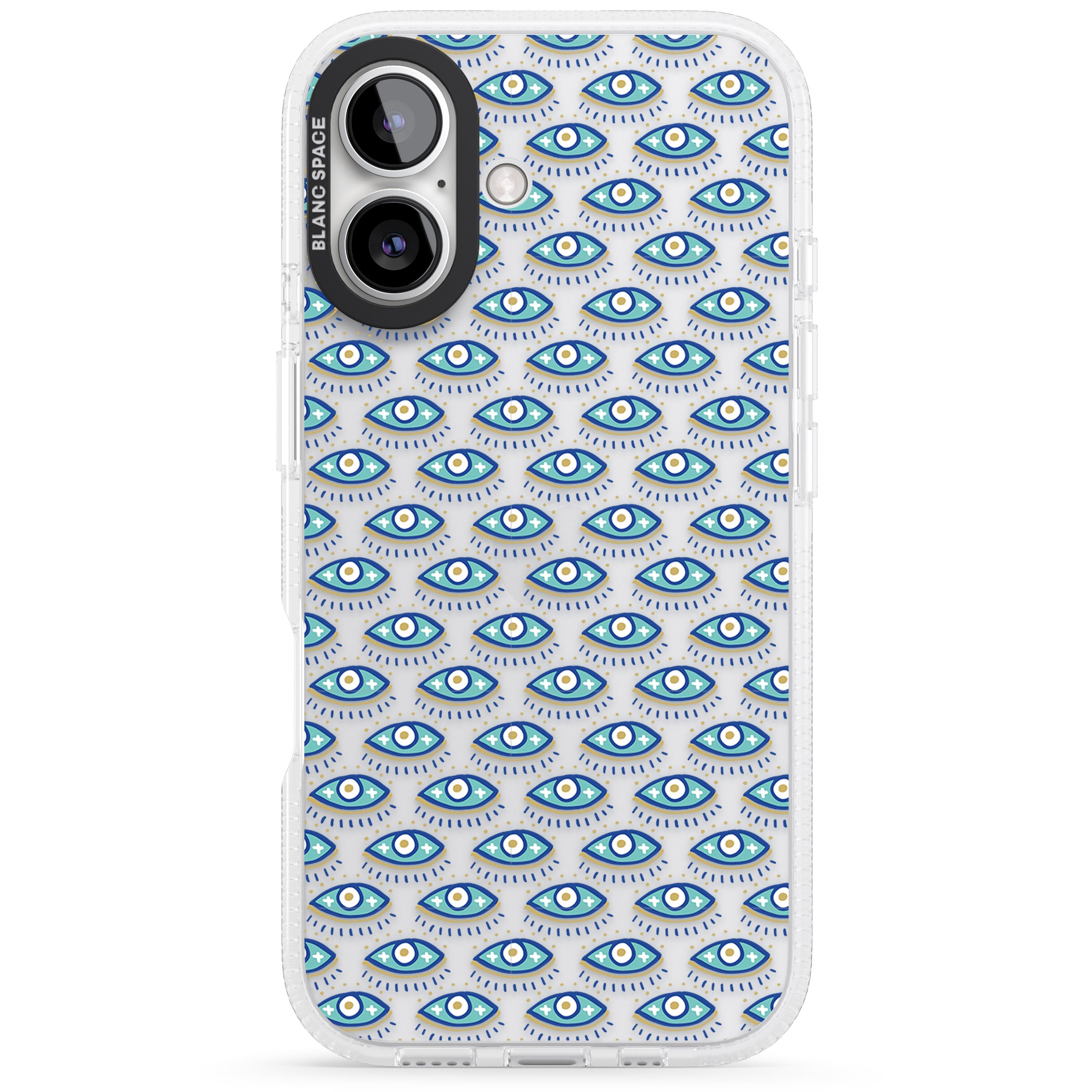 Eyes & Crosses (Clear) Psychedelic Eyes Pattern iPhone 16 / 16 Plus Clear Case Impact Air - Blanc Space