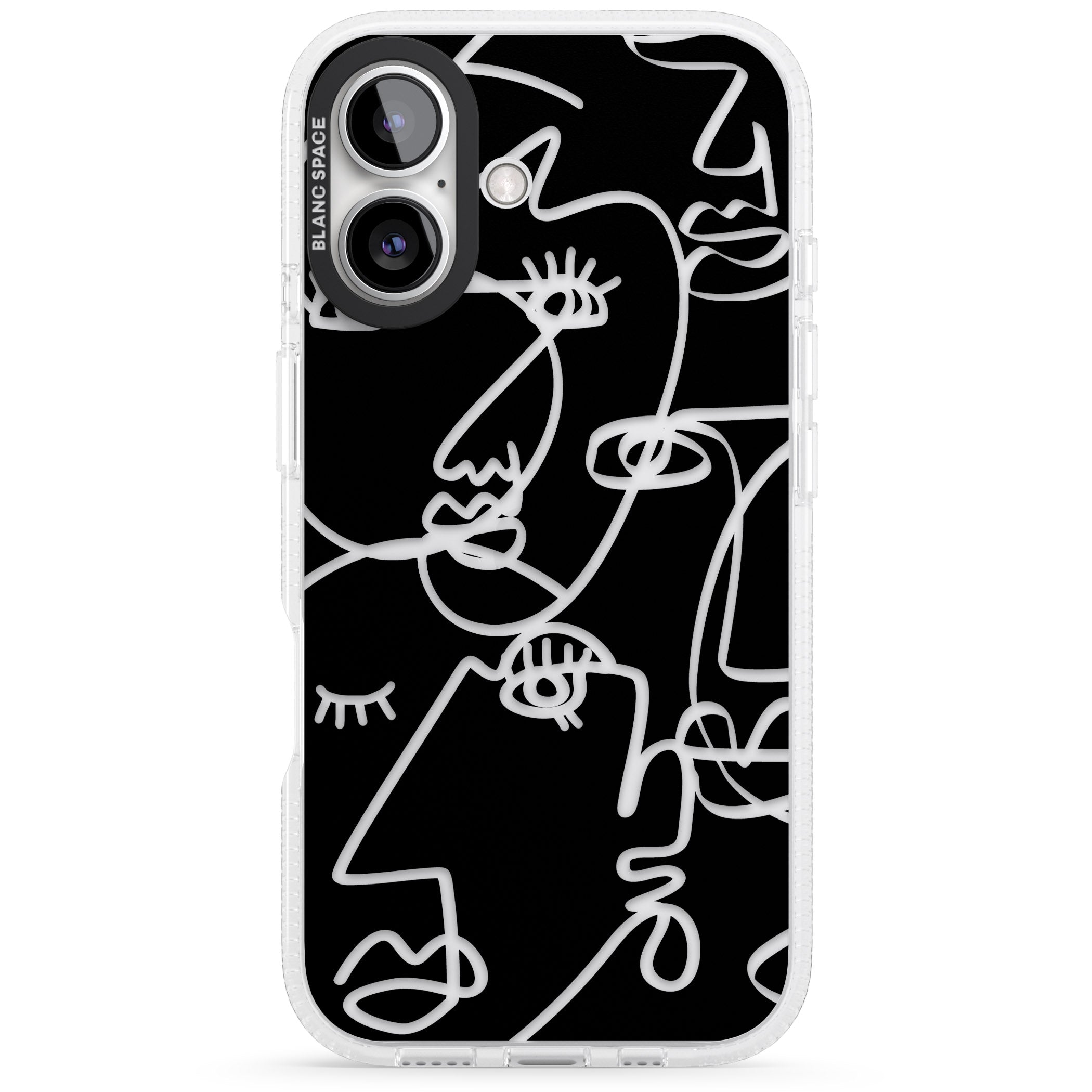 Abstract Continuous Line Faces Clear on Black iPhone 16 / 16 Plus Clear Case Impact Air - Blanc Space
