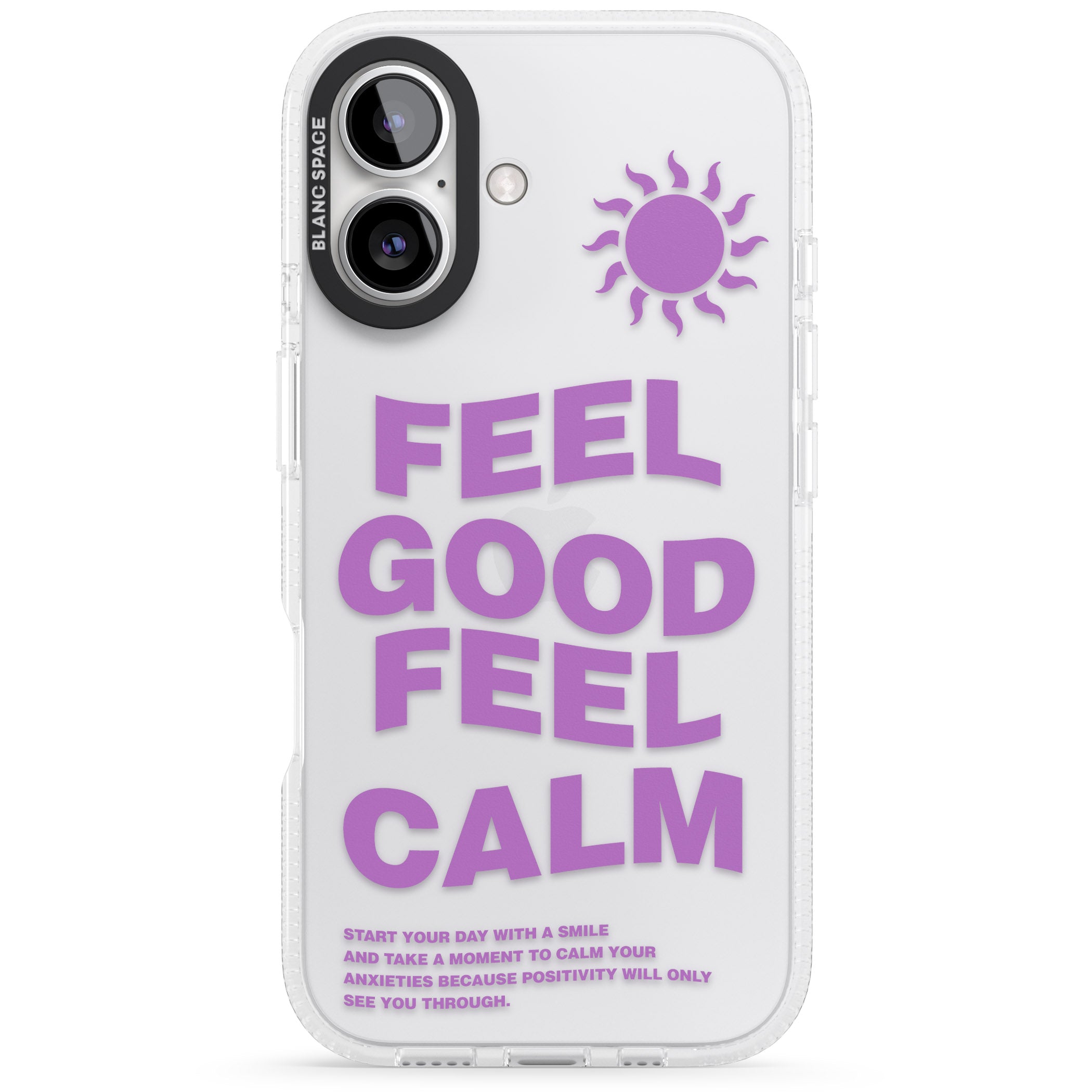 Feel Good Feel Calm (Purple) iPhone 16 / 16 Plus Clear Case Impact Air - Blanc Space