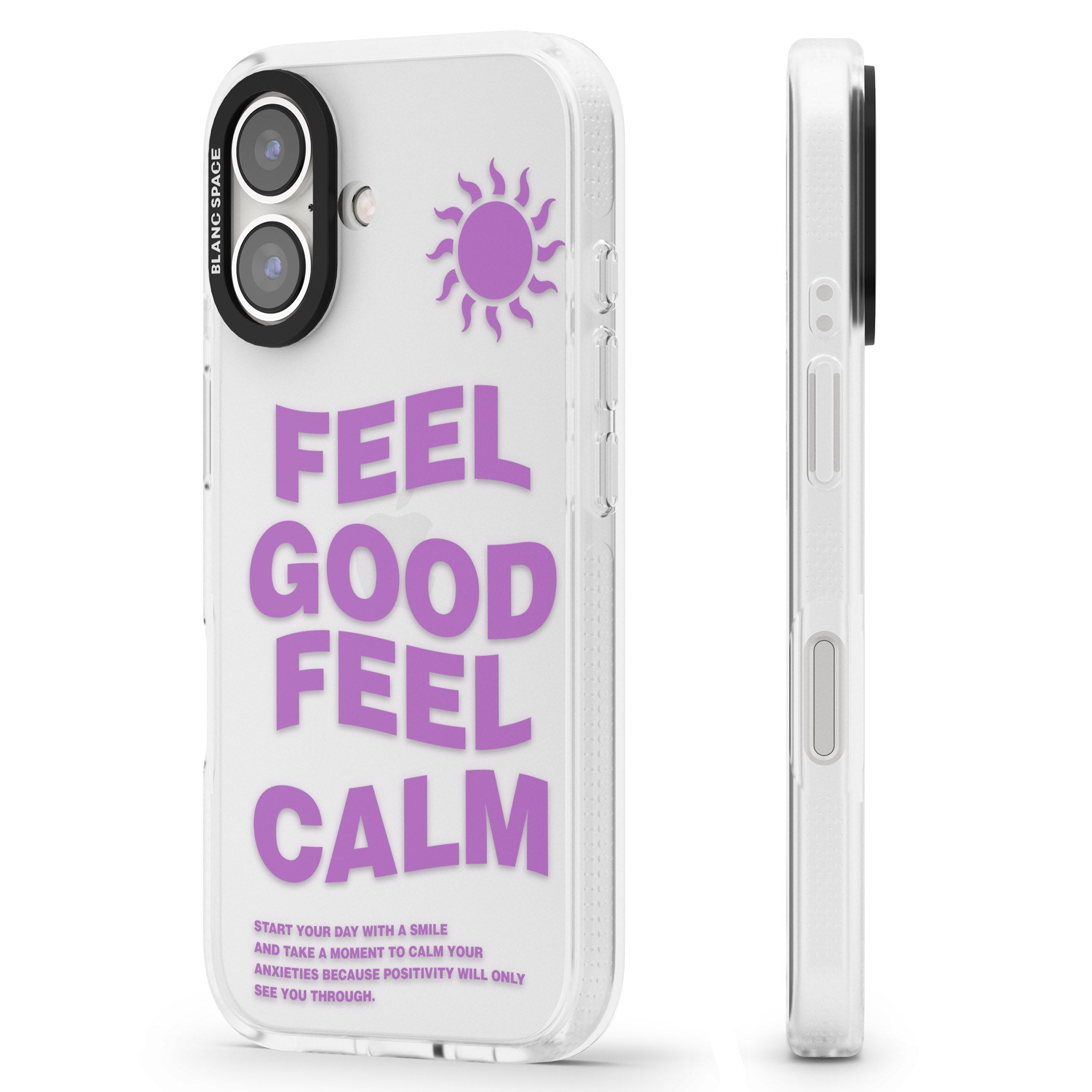 Feel Good Feel Calm (Purple) iPhone 16 / 16 Plus Clear Case Impact Air - Blanc Space