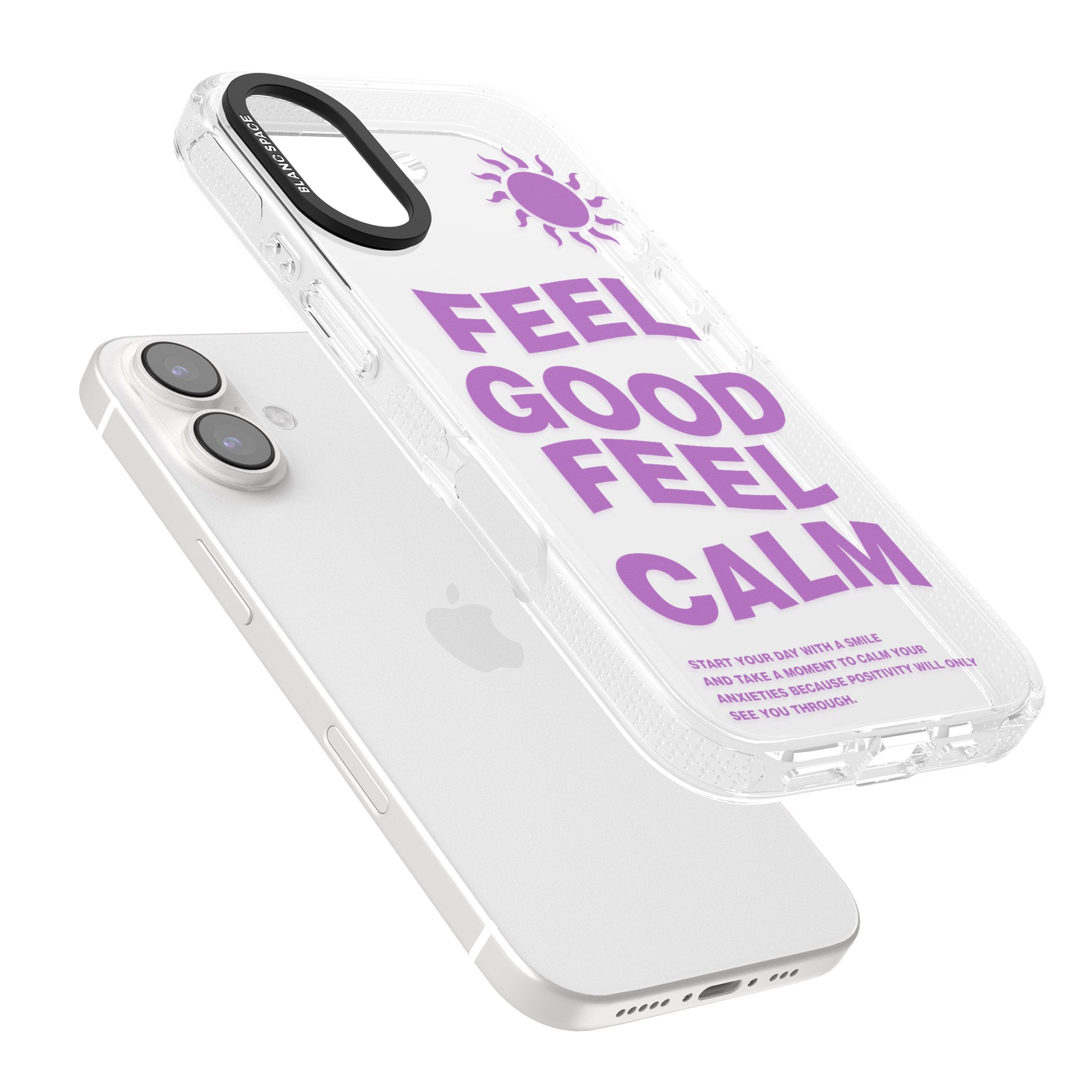 Feel Good Feel Calm (Purple) iPhone 16 / 16 Plus Clear Case Impact Air - Blanc Space