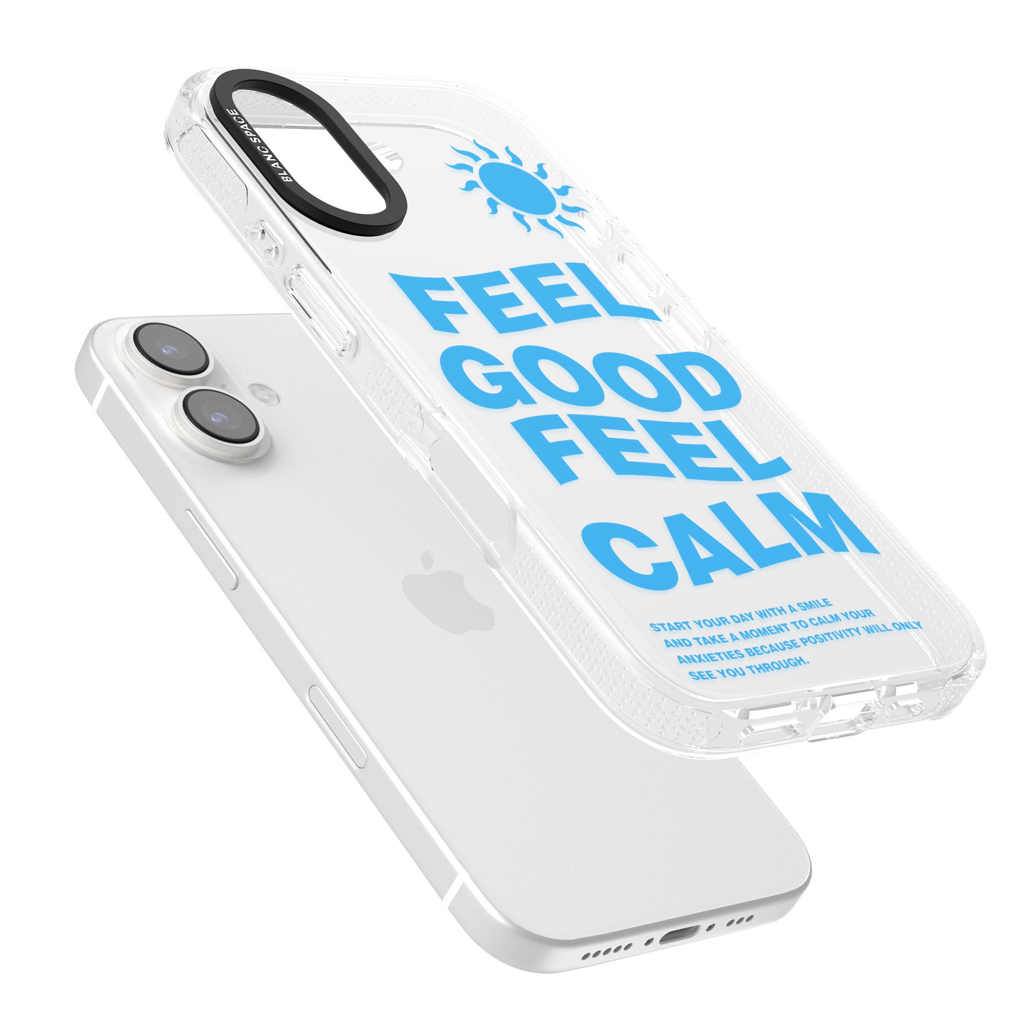 Feel Good Feel Calm (Blue) iPhone 16 / 16 Plus Clear Case Impact Air - Blanc Space