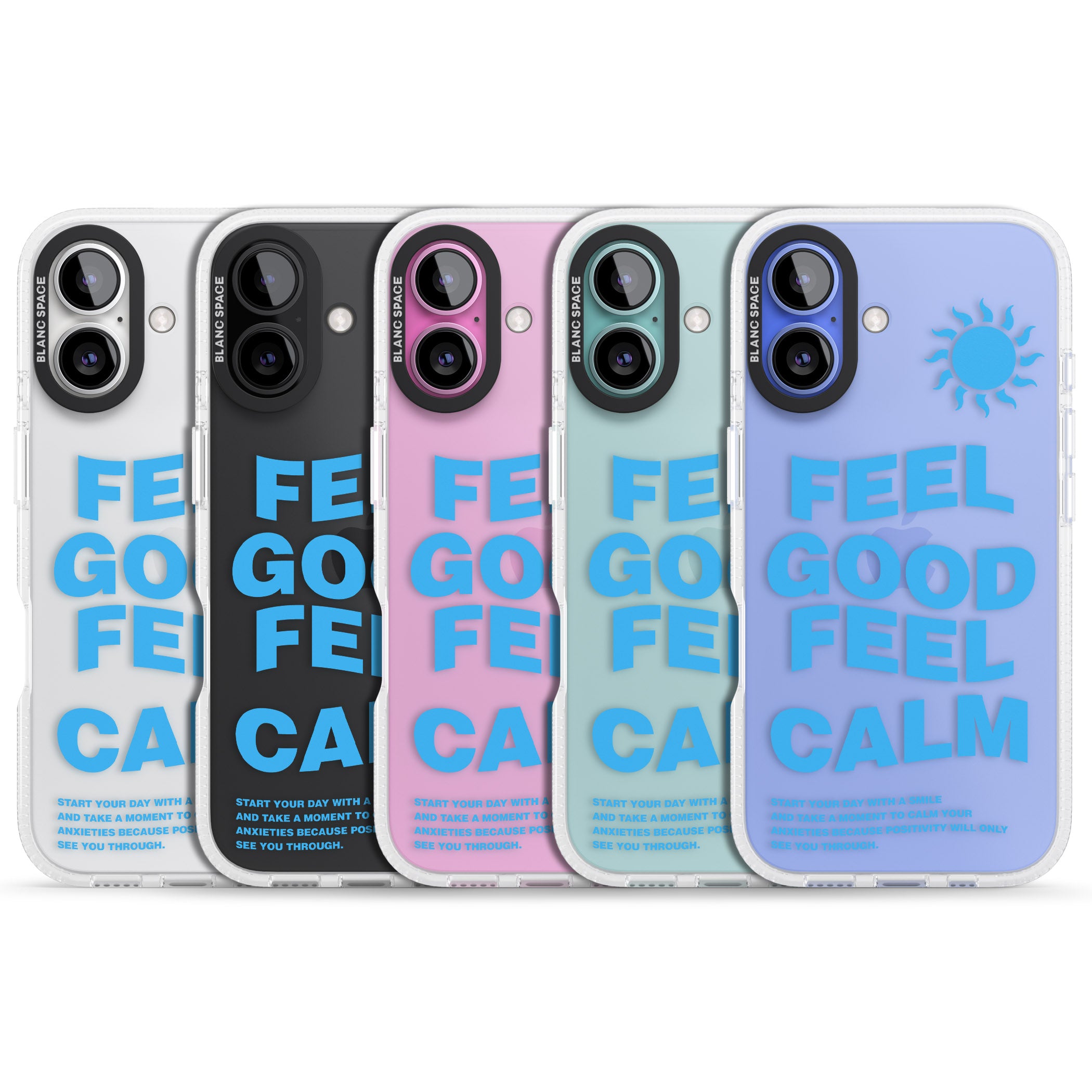 Feel Good Feel Calm (Blue) iPhone 16 / 16 Plus Clear Case Impact Air - Blanc Space