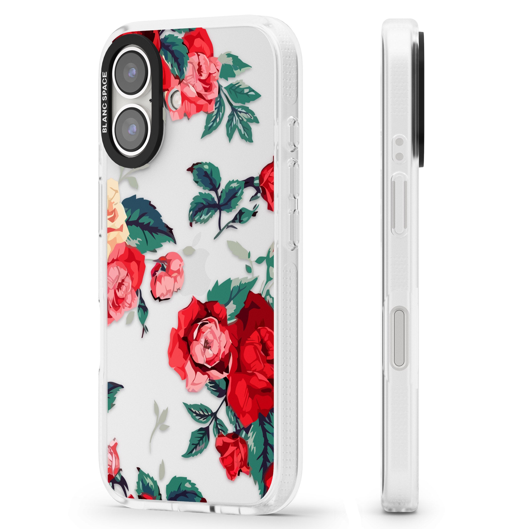 Rose Pattern iPhone 16 / 16 Plus Clear Case Impact Air - Blanc Space