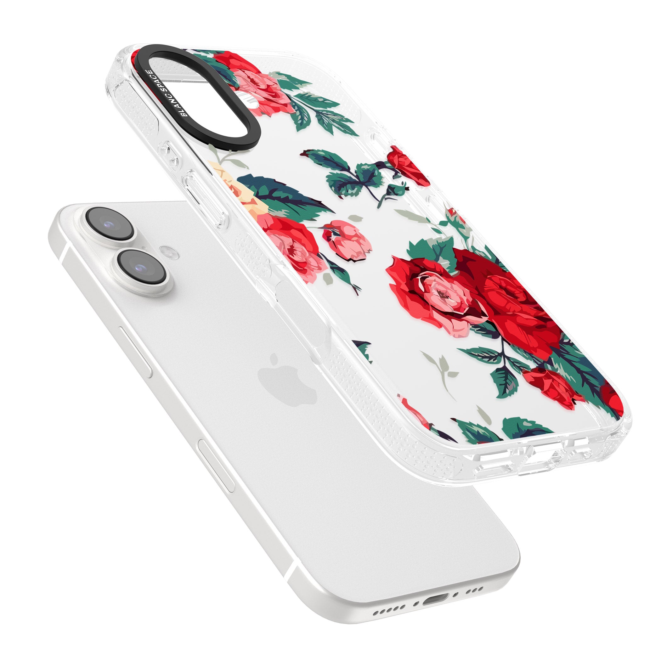 Rose Pattern iPhone 16 / 16 Plus Clear Case Impact Air - Blanc Space