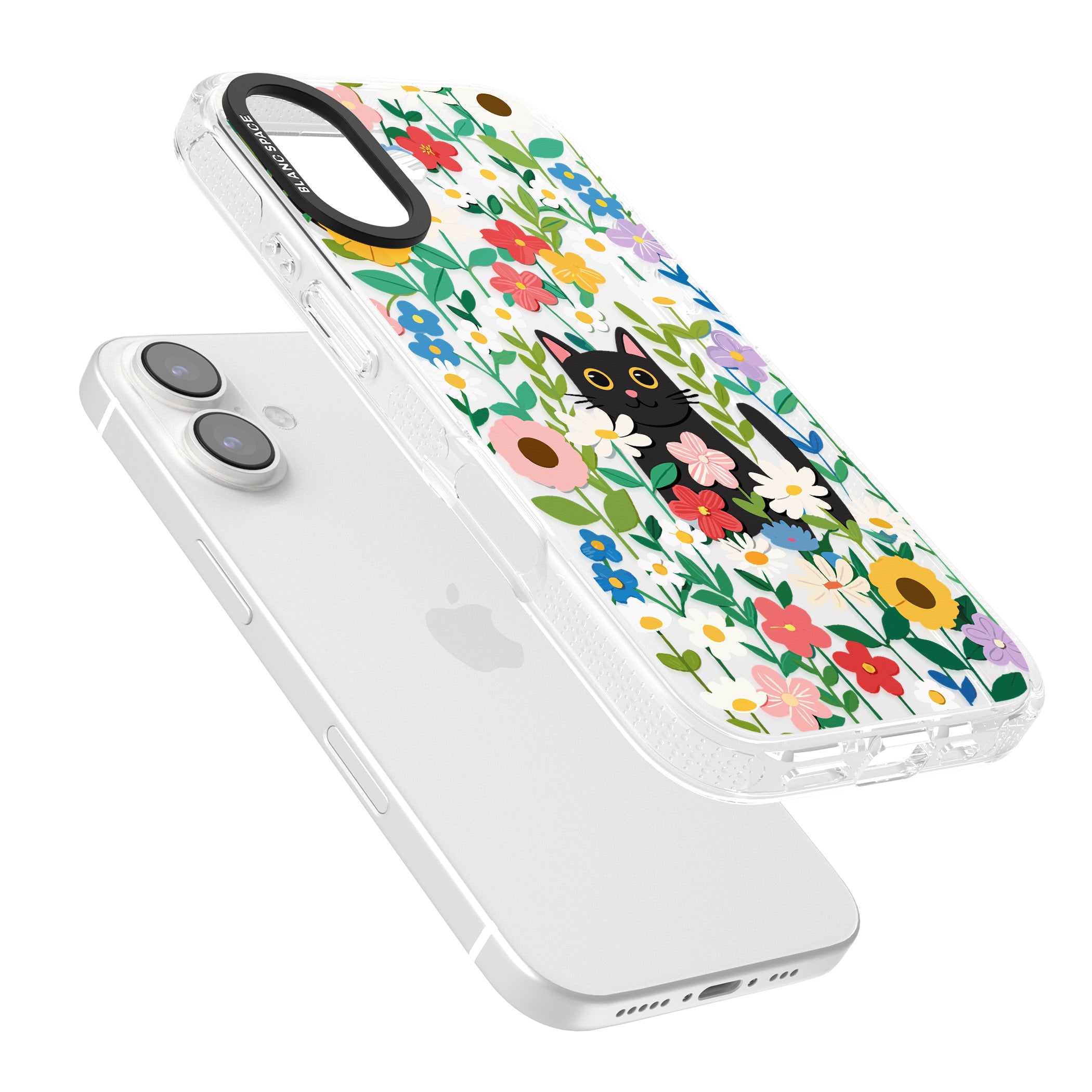 Whiskers & Wildflowers Cat iPhone 16 / 16 Plus Clear Case Impact Air - Blanc Space