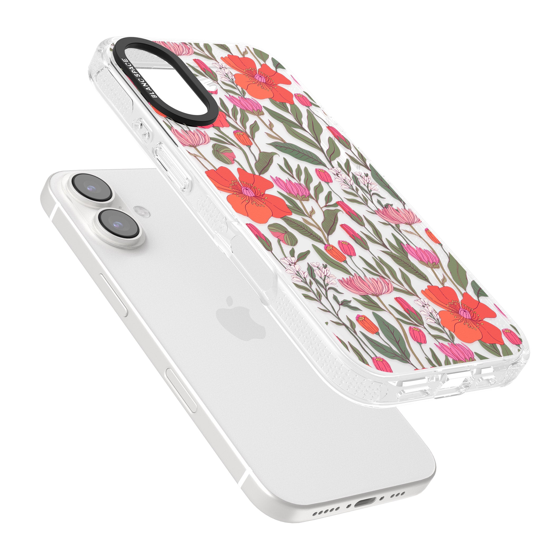 Peachy Floral iPhone 16 / 16 Plus Clear Case Impact Air - Blanc Space