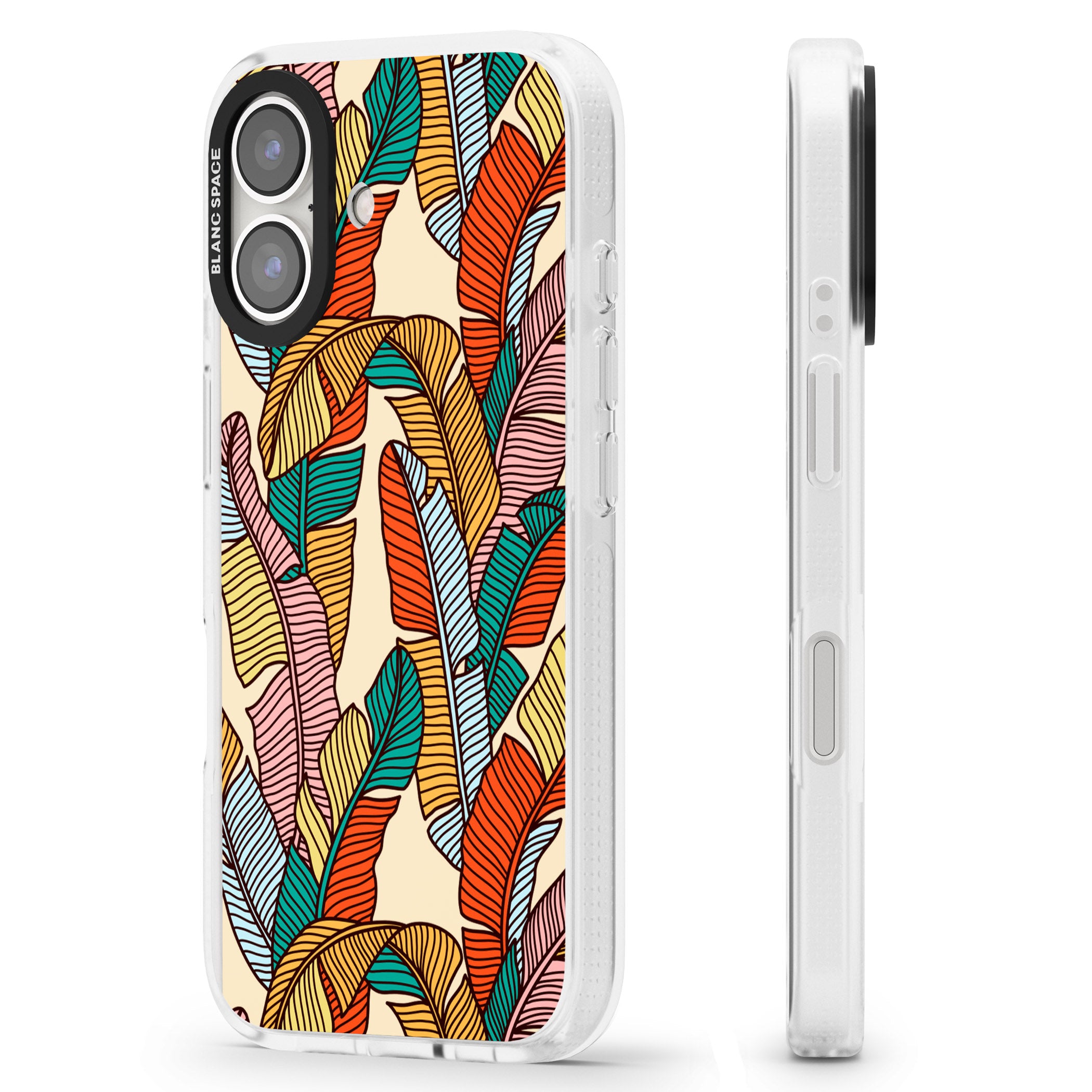 Pastel Palm Leaves iPhone 16 / 16 Plus Clear Case Impact Air - Blanc Space