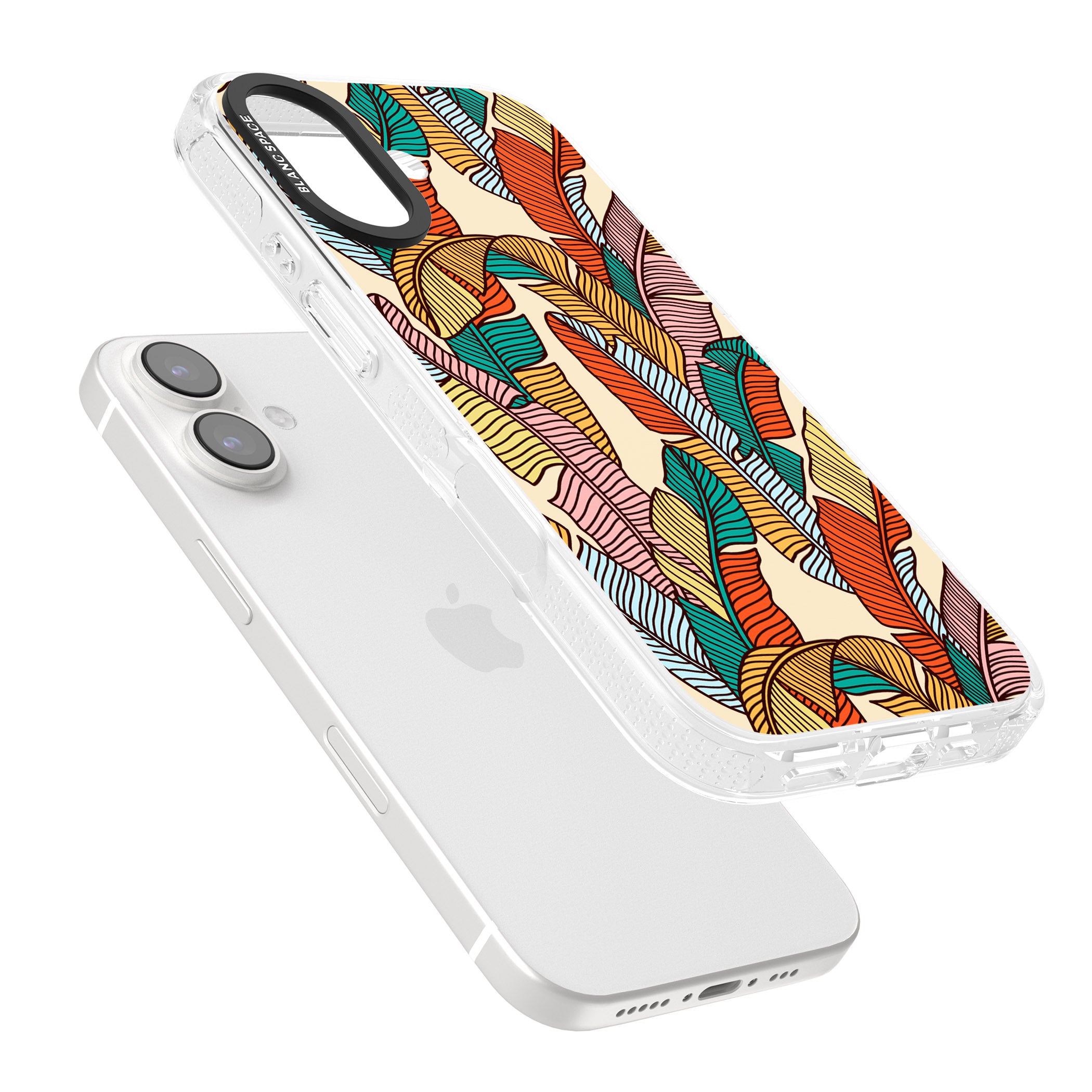 Pastel Palm Leaves iPhone 16 / 16 Plus Clear Case Impact Air - Blanc Space