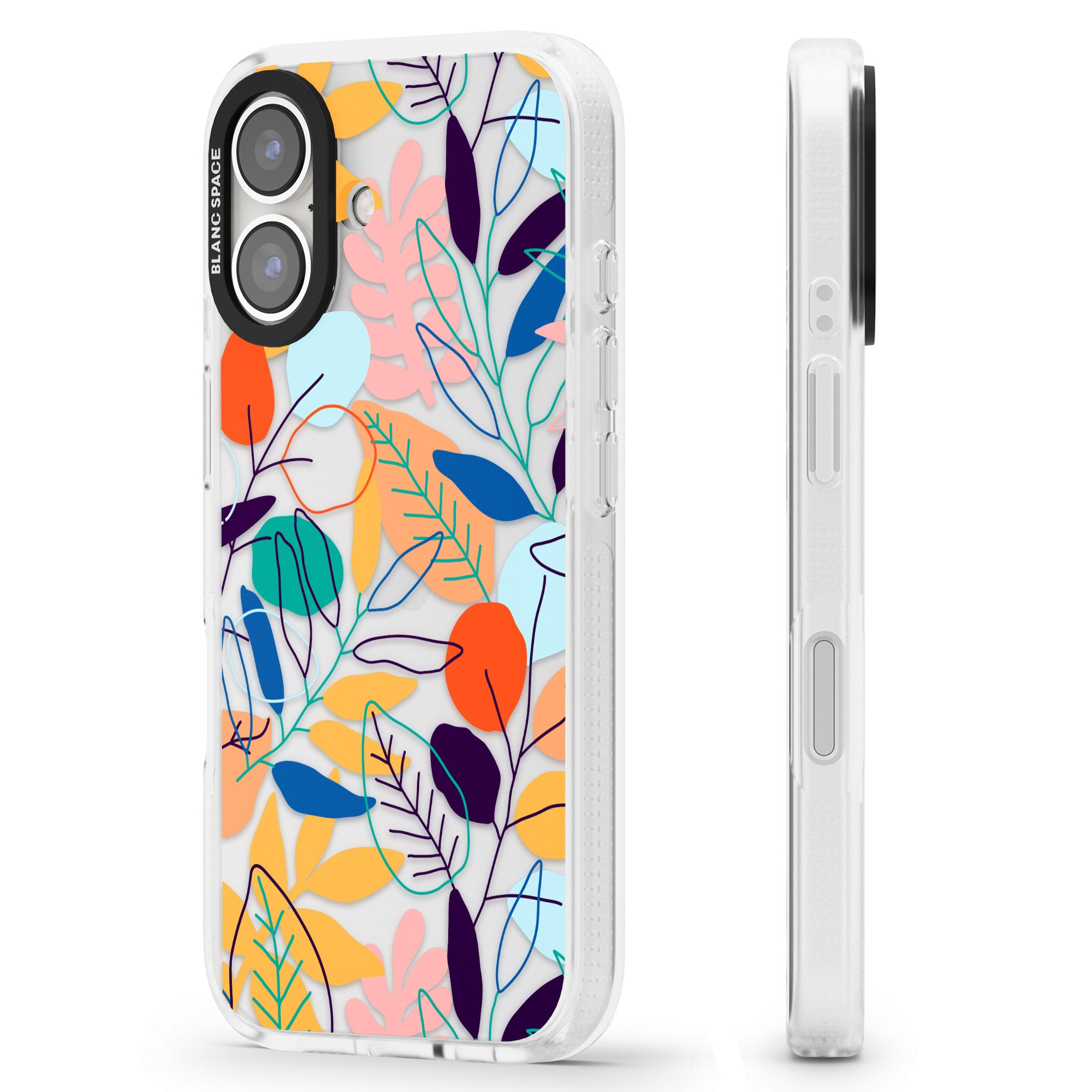 Abstract Line Drawn Leaves iPhone 16 / 16 Plus Clear Case Impact Air - Blanc Space