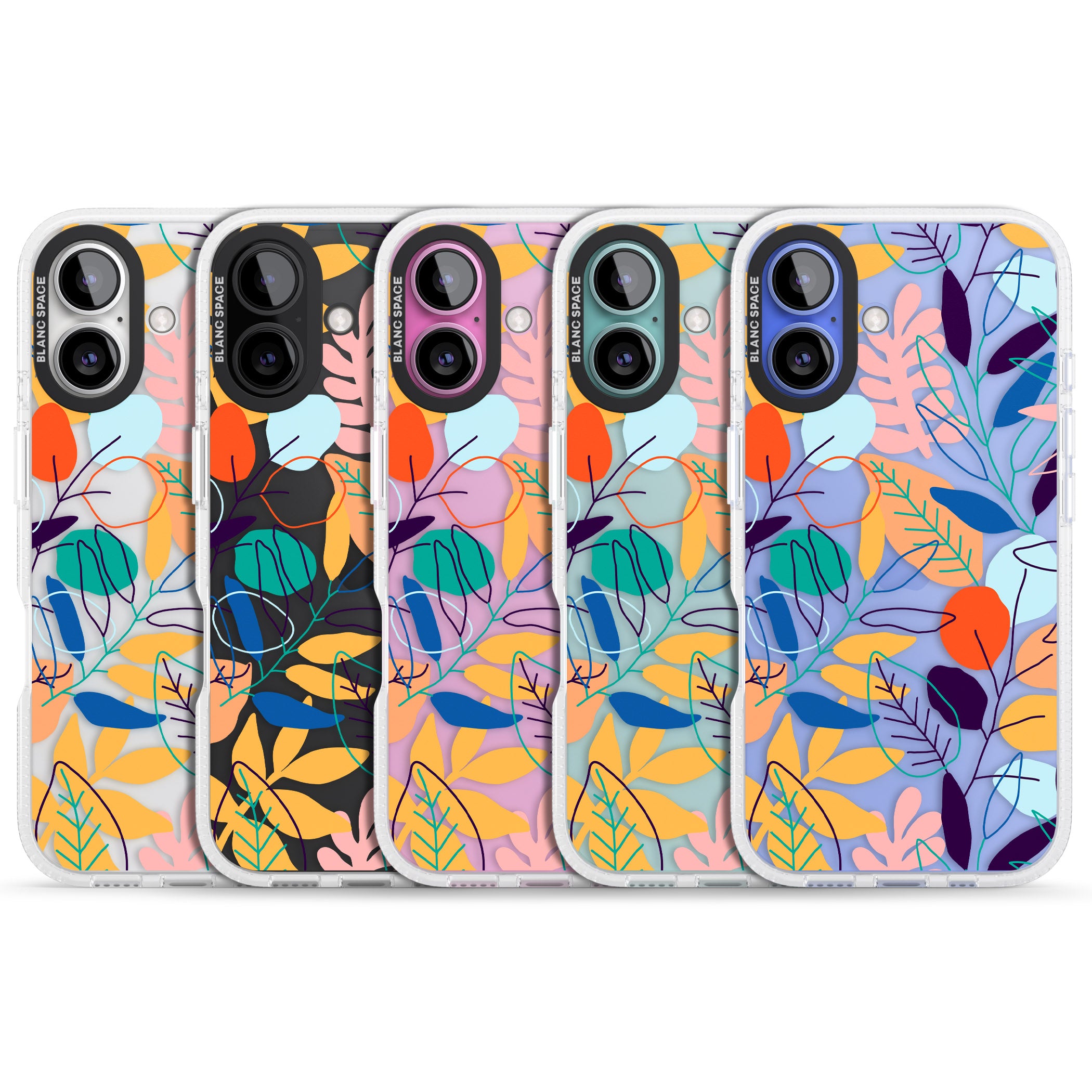 Abstract Line Drawn Leaves iPhone 16 / 16 Plus Clear Case Impact Air - Blanc Space