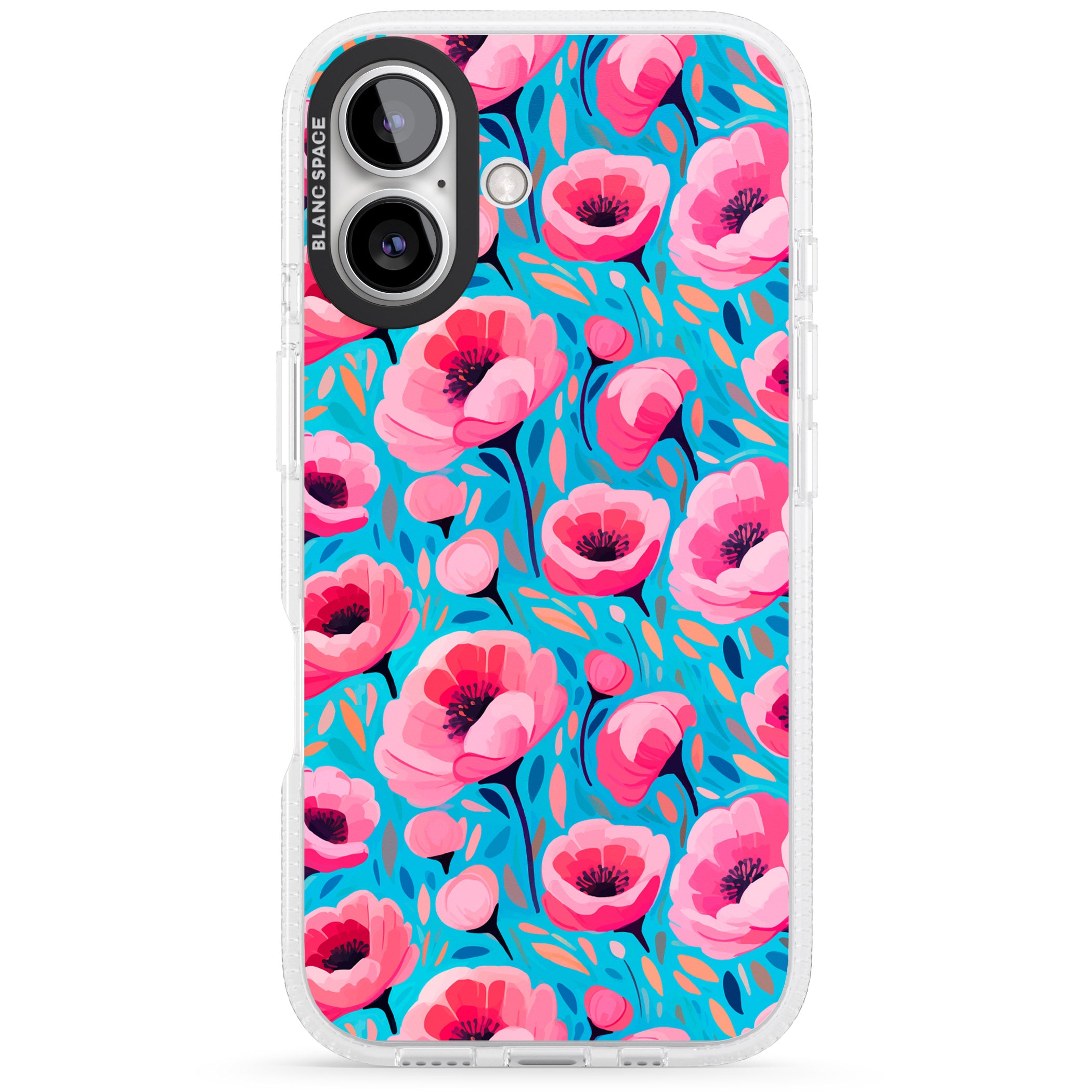 Tropical Pink Poppies iPhone 16 / 16 Plus Clear Case Impact Air - Blanc Space