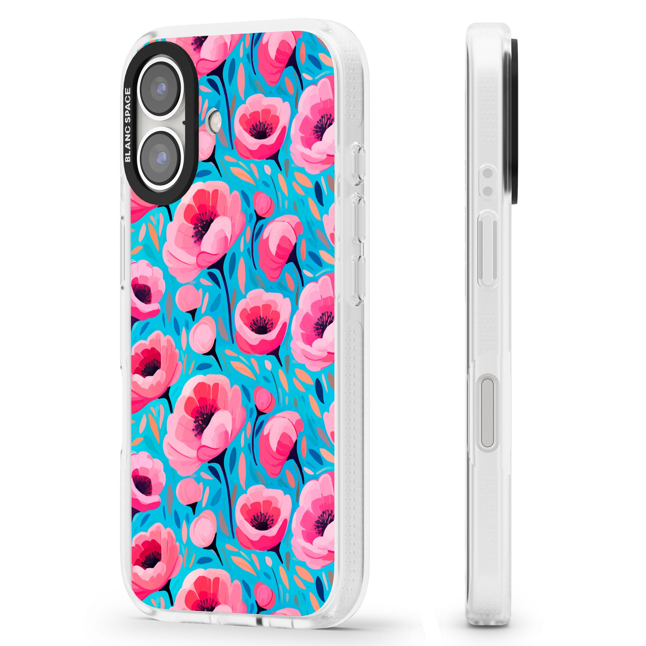 Tropical Pink Poppies iPhone 16 / 16 Plus Clear Case Impact Air - Blanc Space