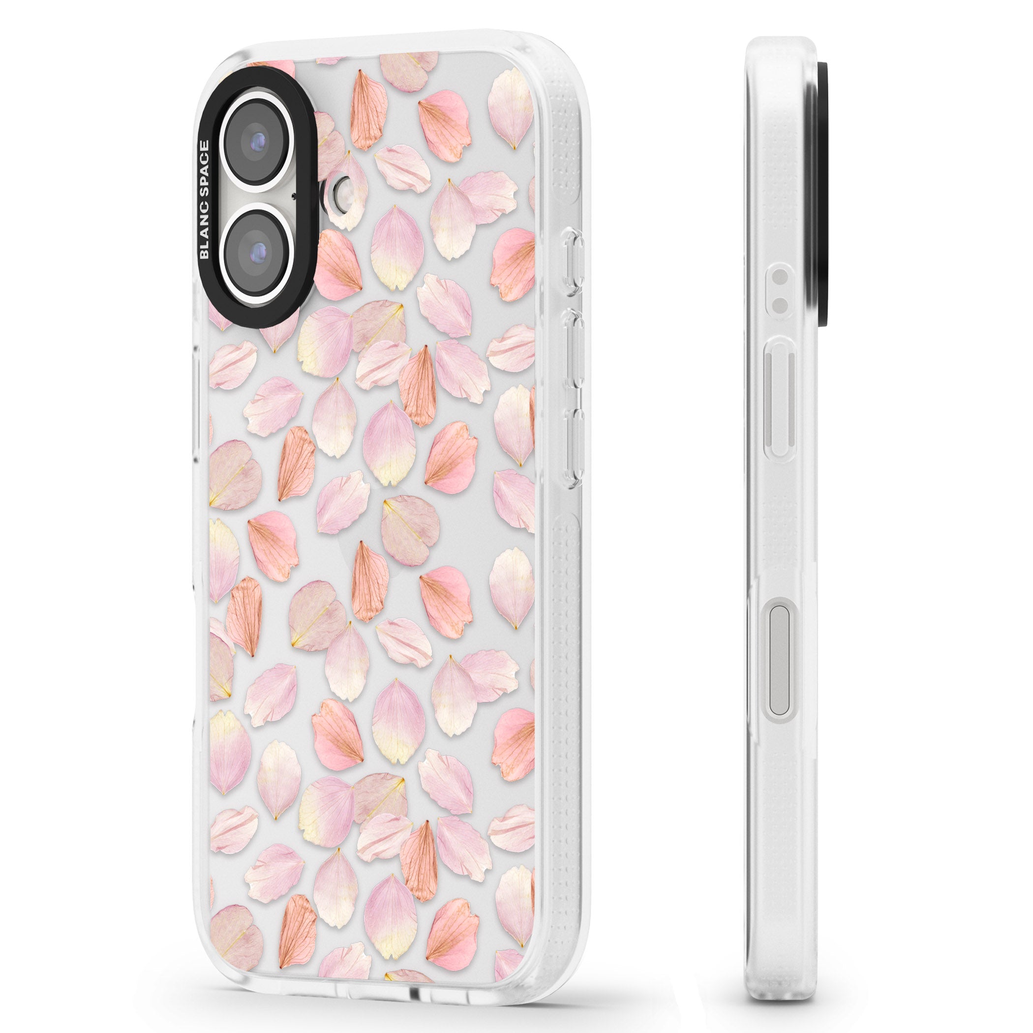 Pink Petals Transparent Design iPhone 16 / 16 Plus Clear Case Impact Air - Blanc Space