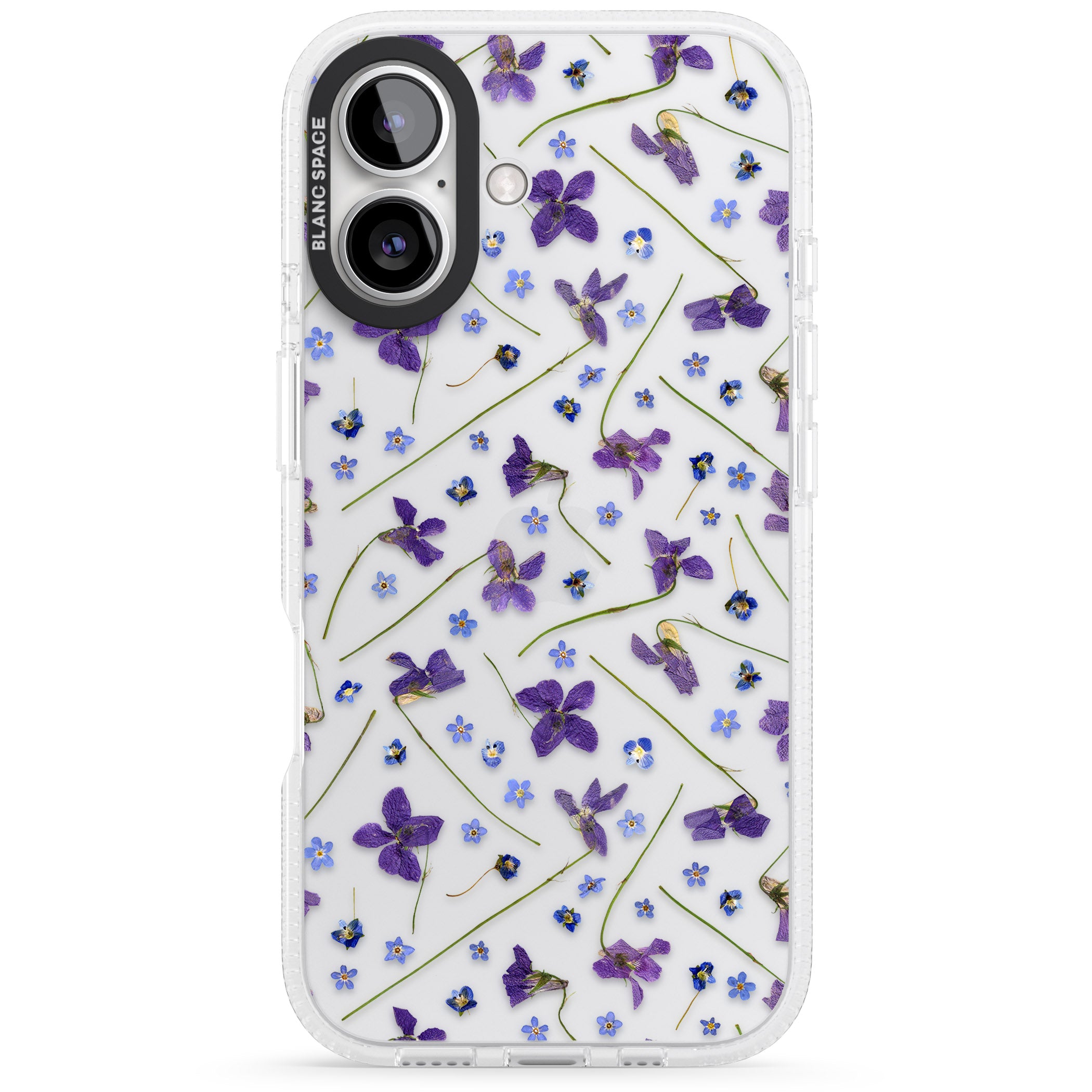 Violet & Blue Floral Pattern Design iPhone 16 / 16 Plus Clear Case Impact Air - Blanc Space