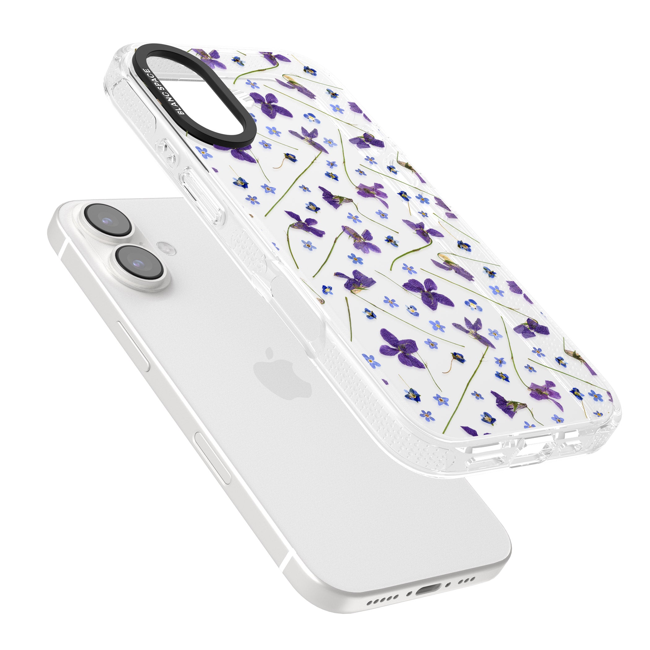 Violet & Blue Floral Pattern Design iPhone 16 / 16 Plus Clear Case Impact Air - Blanc Space