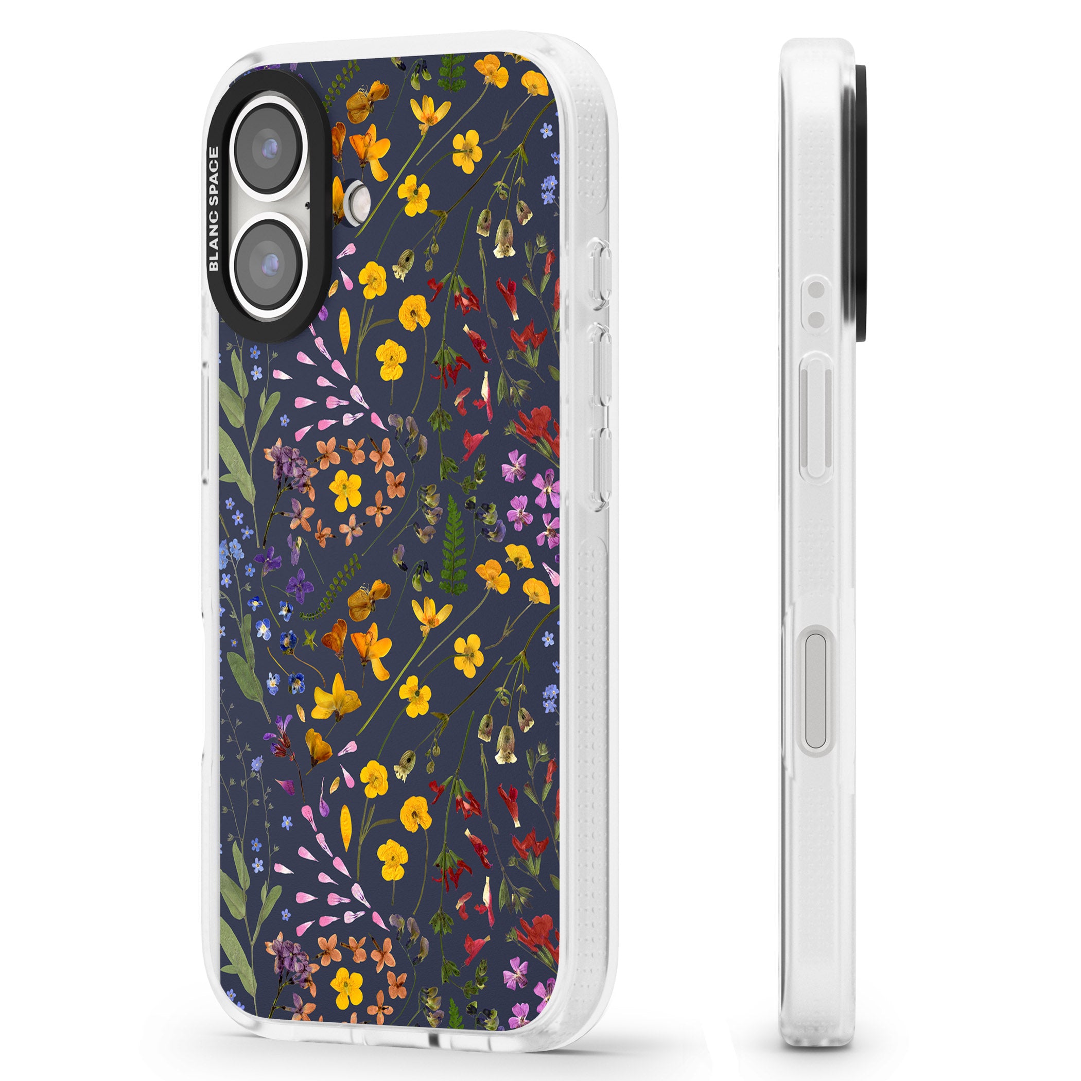 Wildflower & Leaves Cluster Design - Navy iPhone 16 / 16 Plus Clear Case Impact Air - Blanc Space