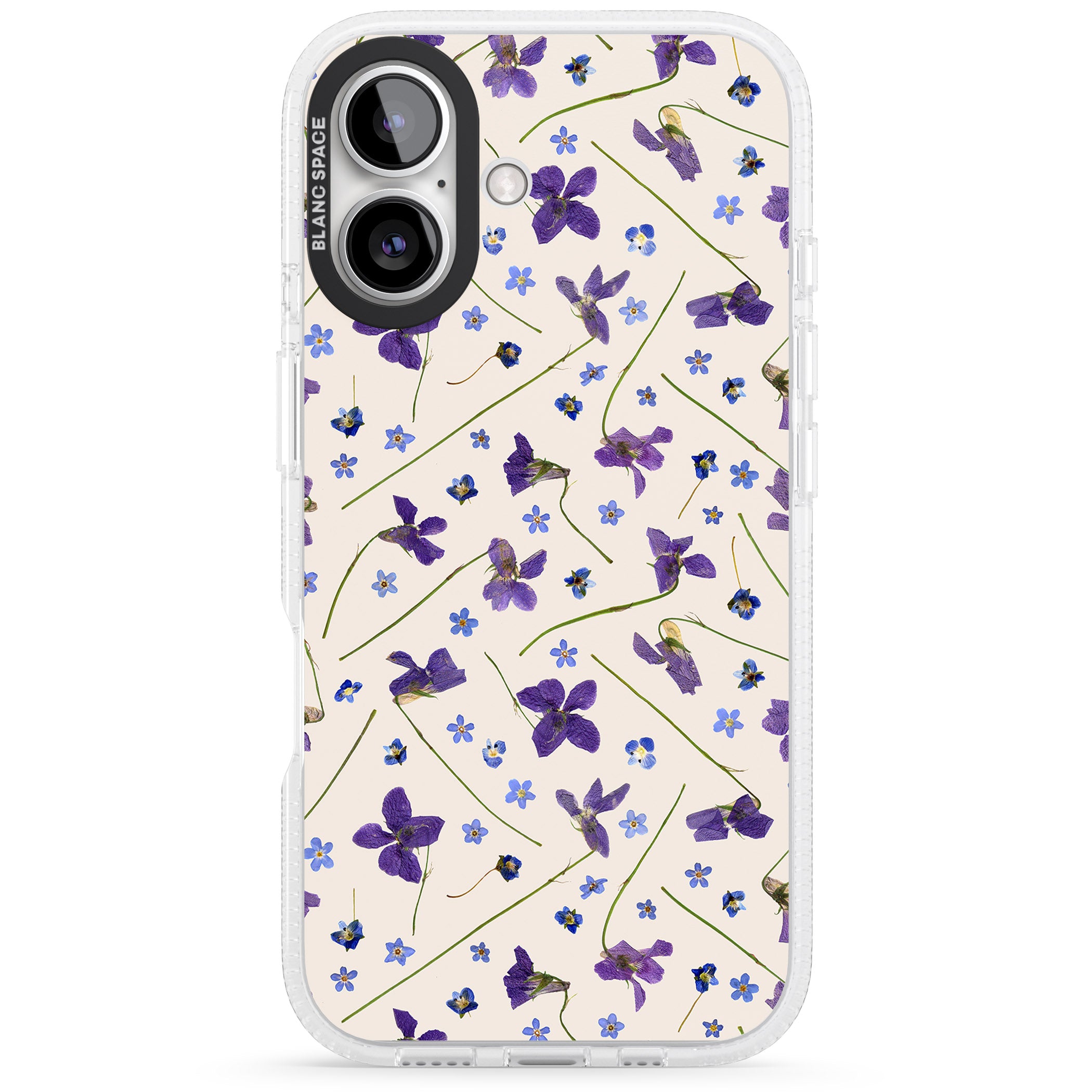 Violet Floral Pattern Design - Cream iPhone 16 / 16 Plus Clear Case Impact Air - Blanc Space