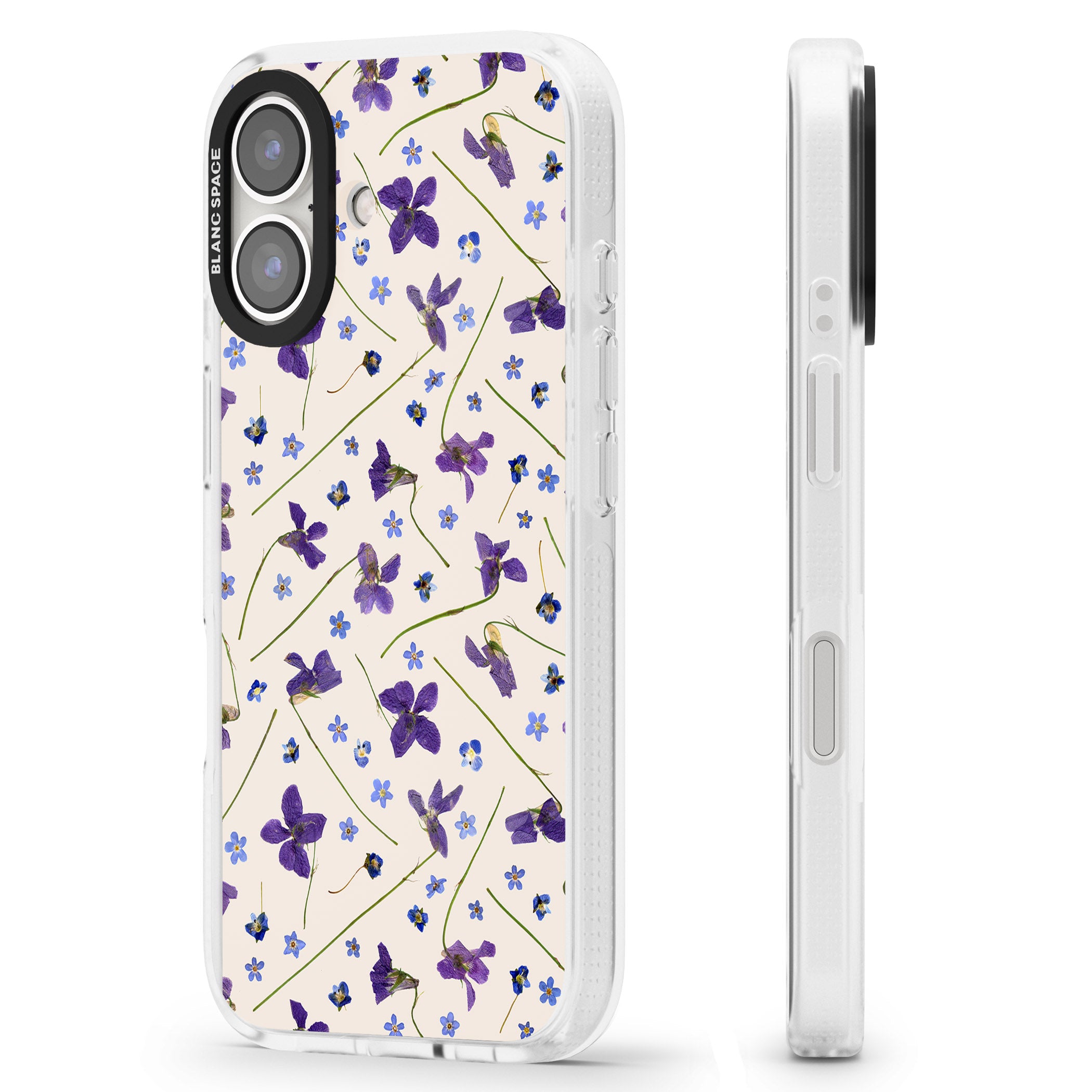 Violet Floral Pattern Design - Cream iPhone 16 / 16 Plus Clear Case Impact Air - Blanc Space