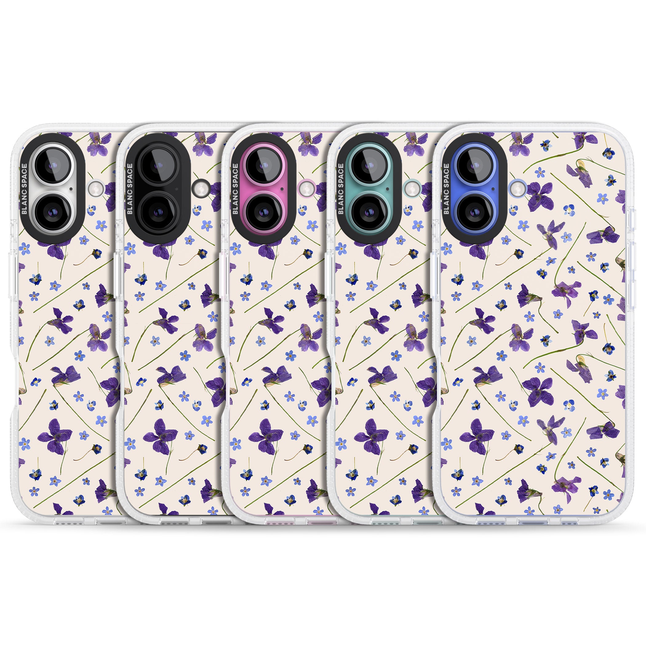 Violet Floral Pattern Design - Cream iPhone 16 / 16 Plus Clear Case Impact Air - Blanc Space