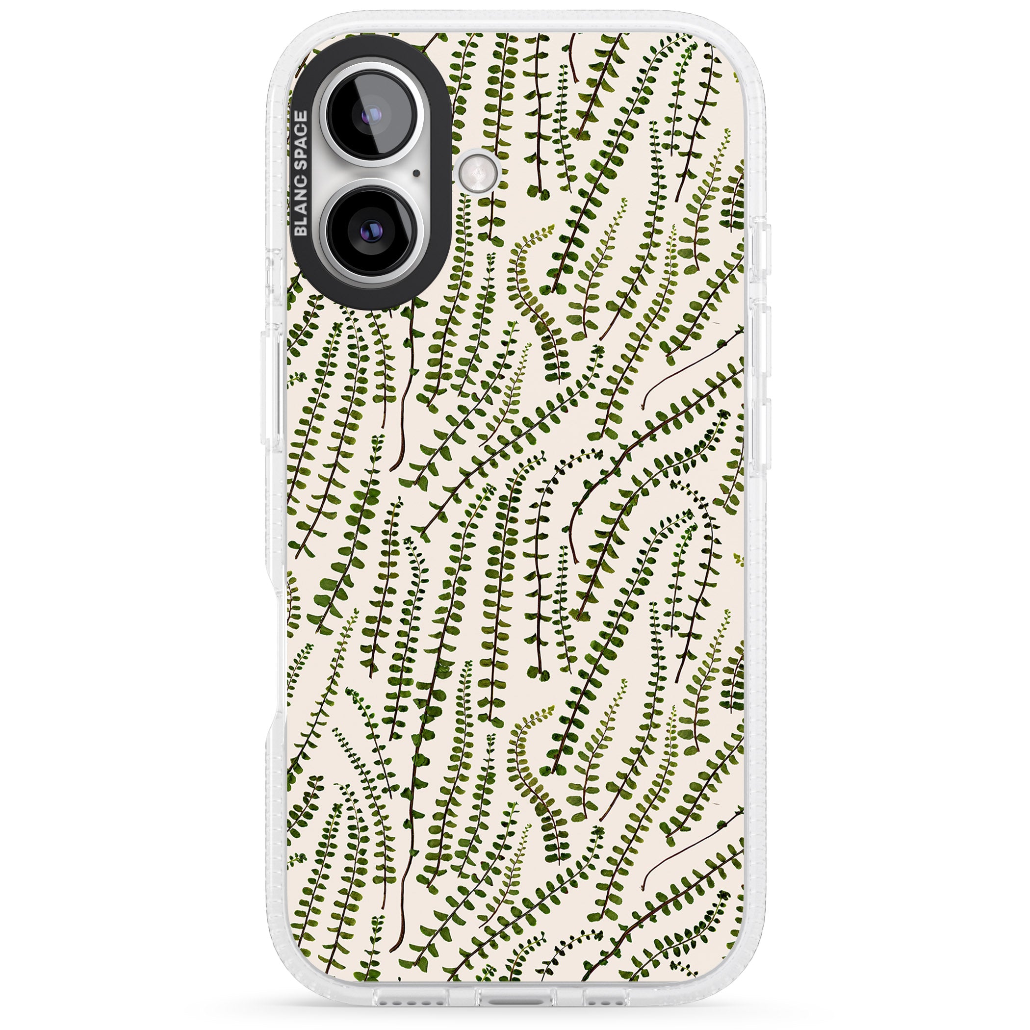 Fern Leaf Pattern Design - Cream iPhone 16 / 16 Plus Clear Case Impact Air - Blanc Space