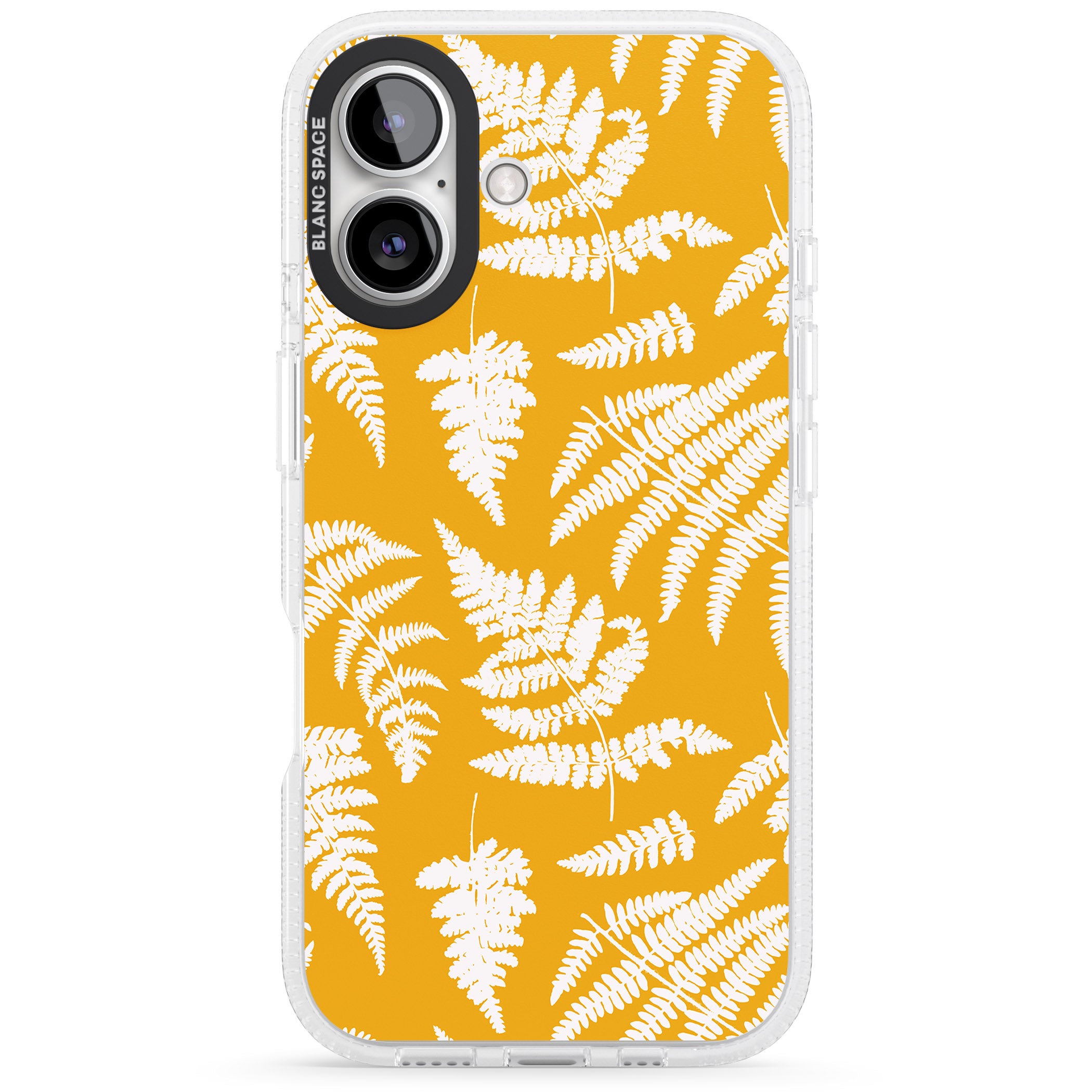 Fern Pattern on Yellow iPhone 16 / 16 Plus Clear Case Impact Air - Blanc Space