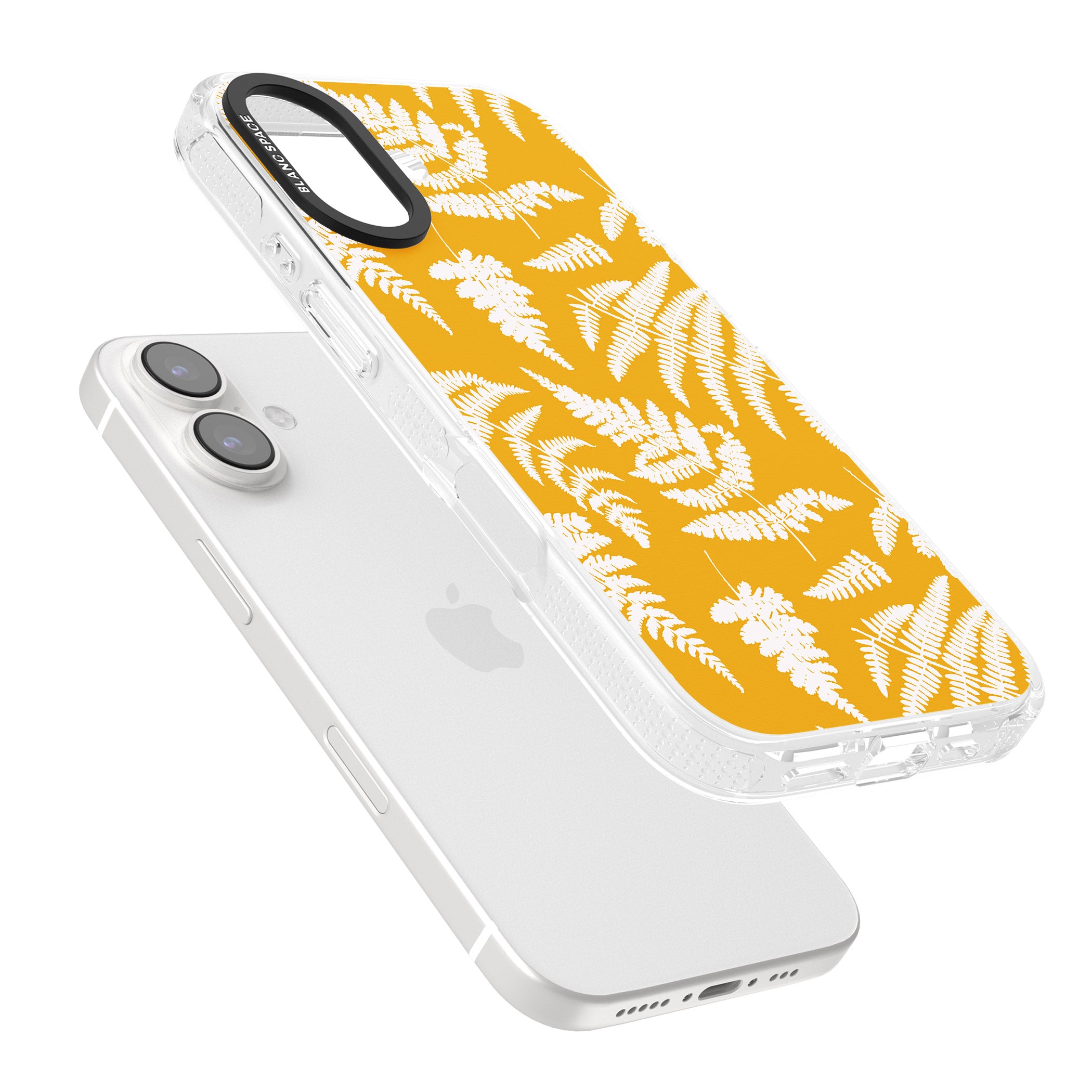 Fern Pattern on Yellow iPhone 16 / 16 Plus Clear Case Impact Air - Blanc Space