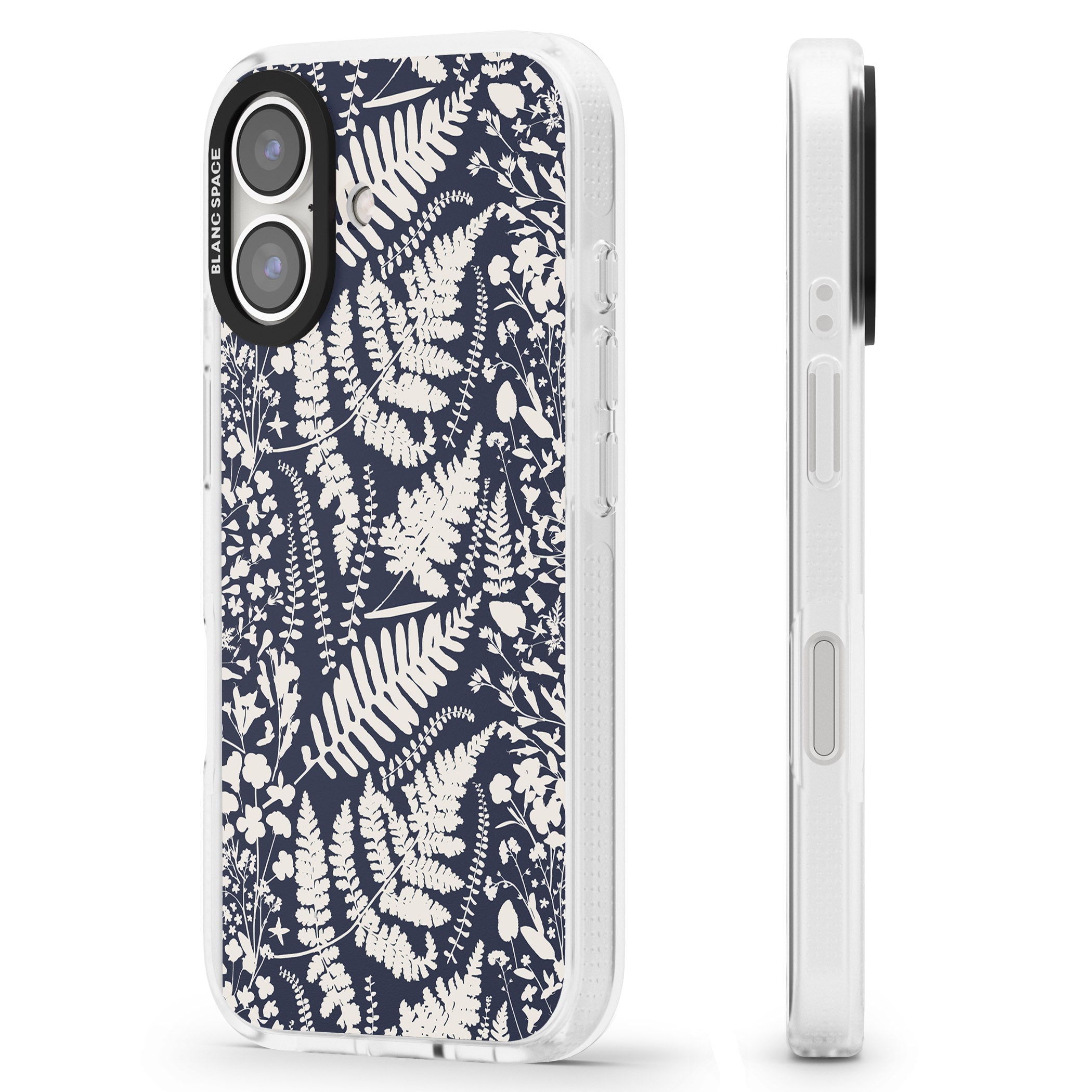 Wildflowers and Ferns on Navy iPhone 16 / 16 Plus Clear Case Impact Air - Blanc Space