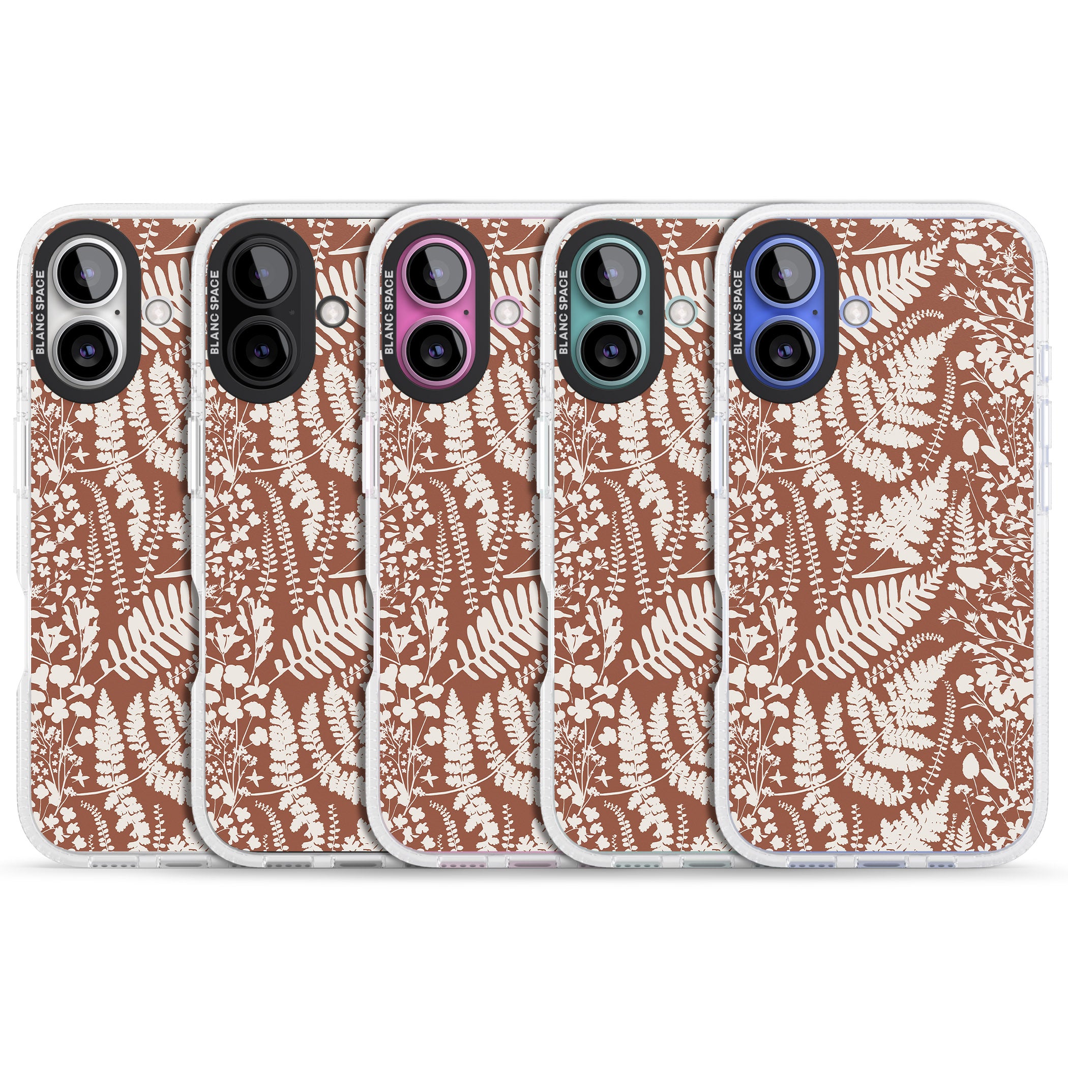 Wildflowers and Ferns on Terracotta iPhone 16 / 16 Plus Clear Case Impact Air - Blanc Space