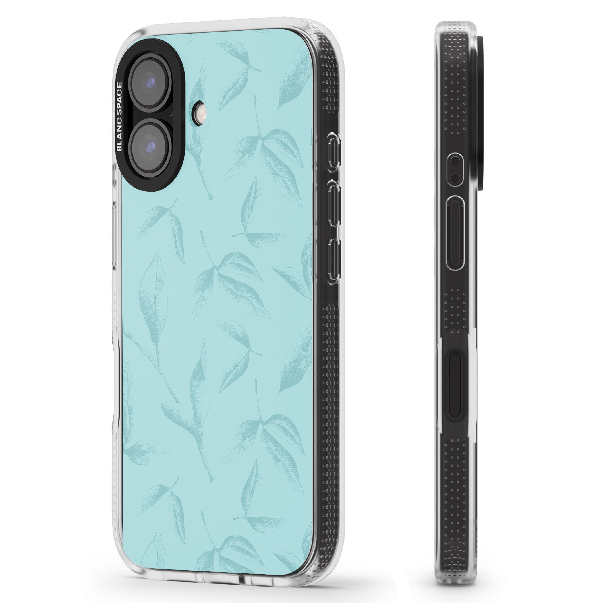 Blue Leaves Vintage Botanical iPhone 16 / 16 Plus Clear Case Impact Air - Blanc Space