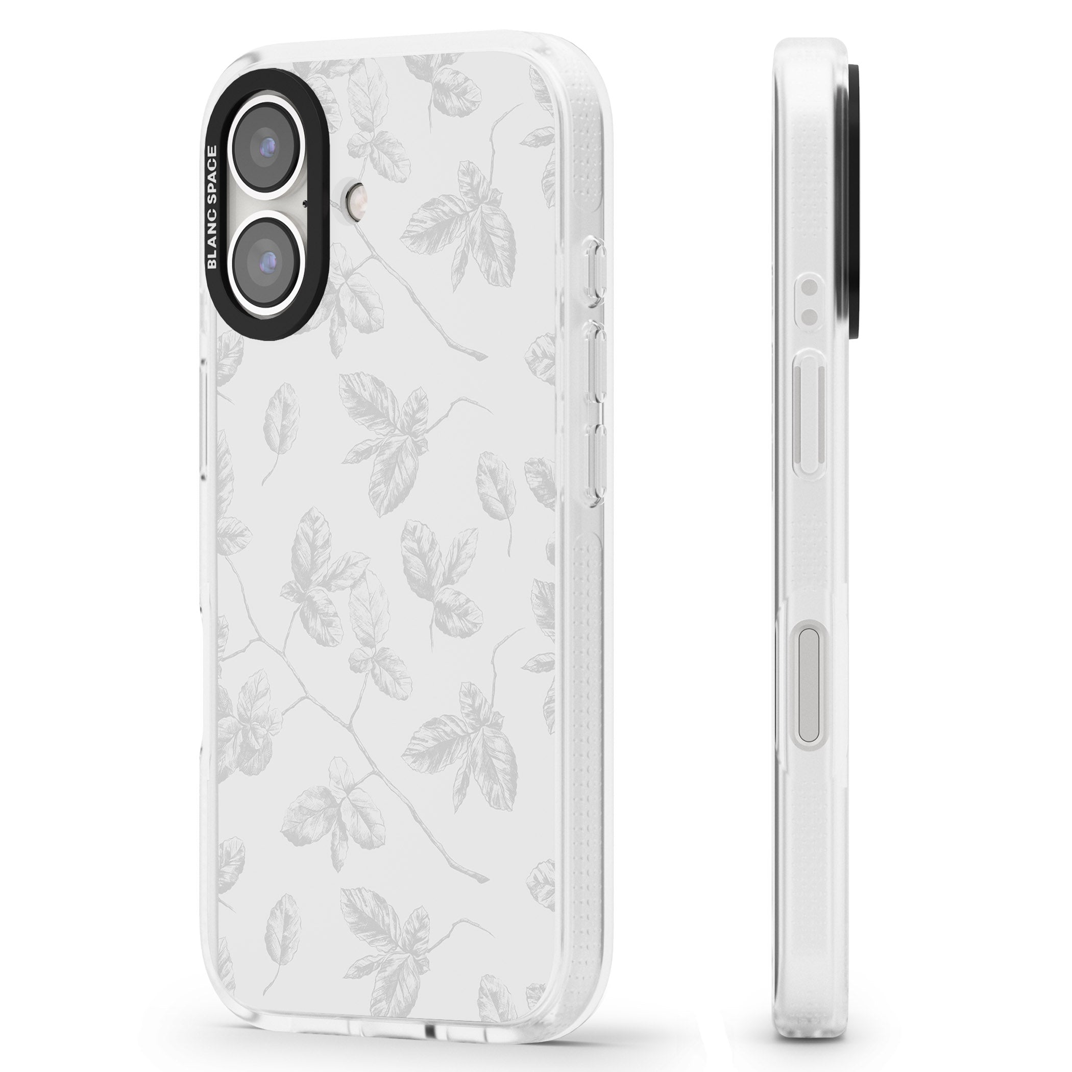 Grey Branches Vintage Botanical iPhone 16 / 16 Plus Clear Case Impact Air - Blanc Space