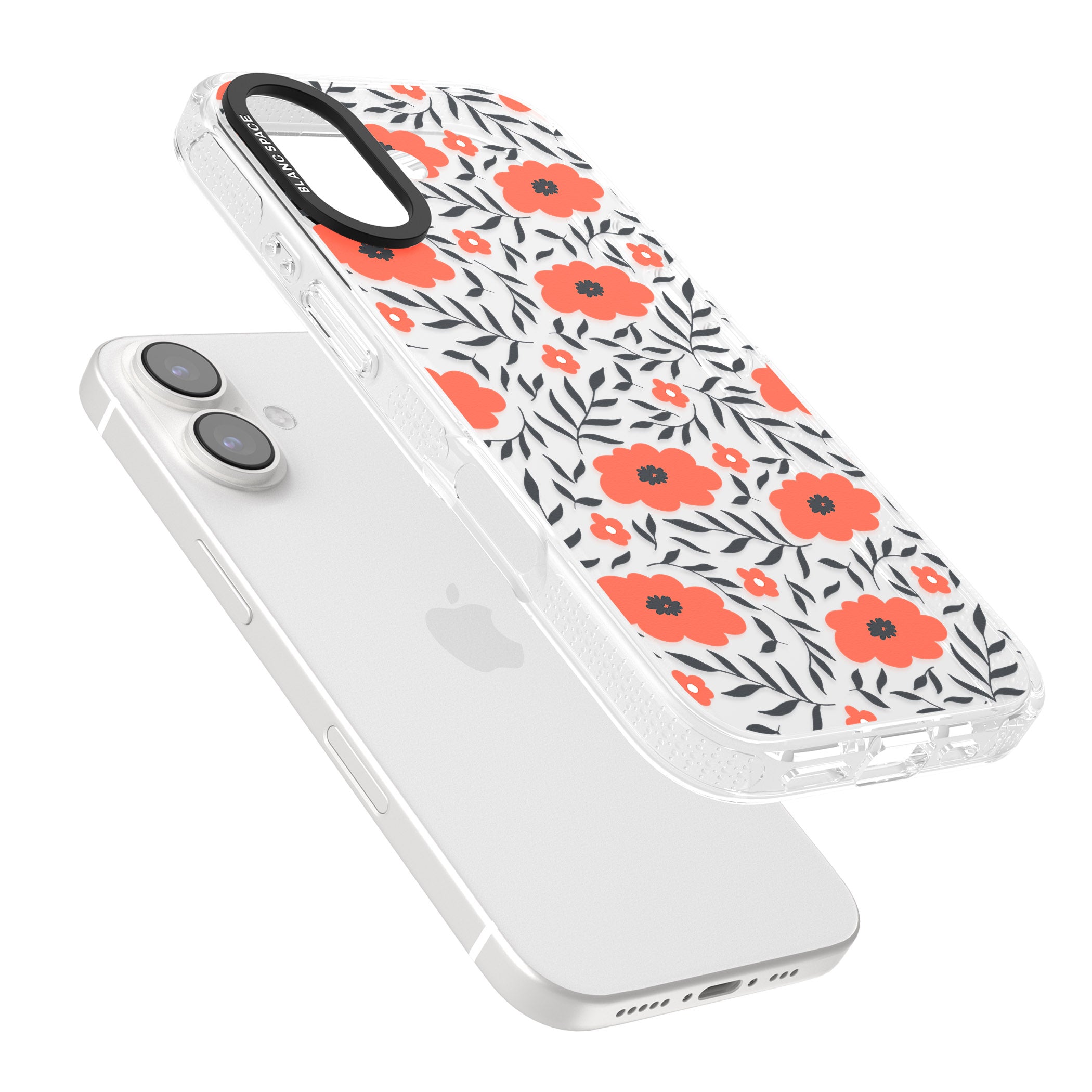 Red Poppy Transparent Floral iPhone 16 / 16 Plus Clear Case Impact Air - Blanc Space