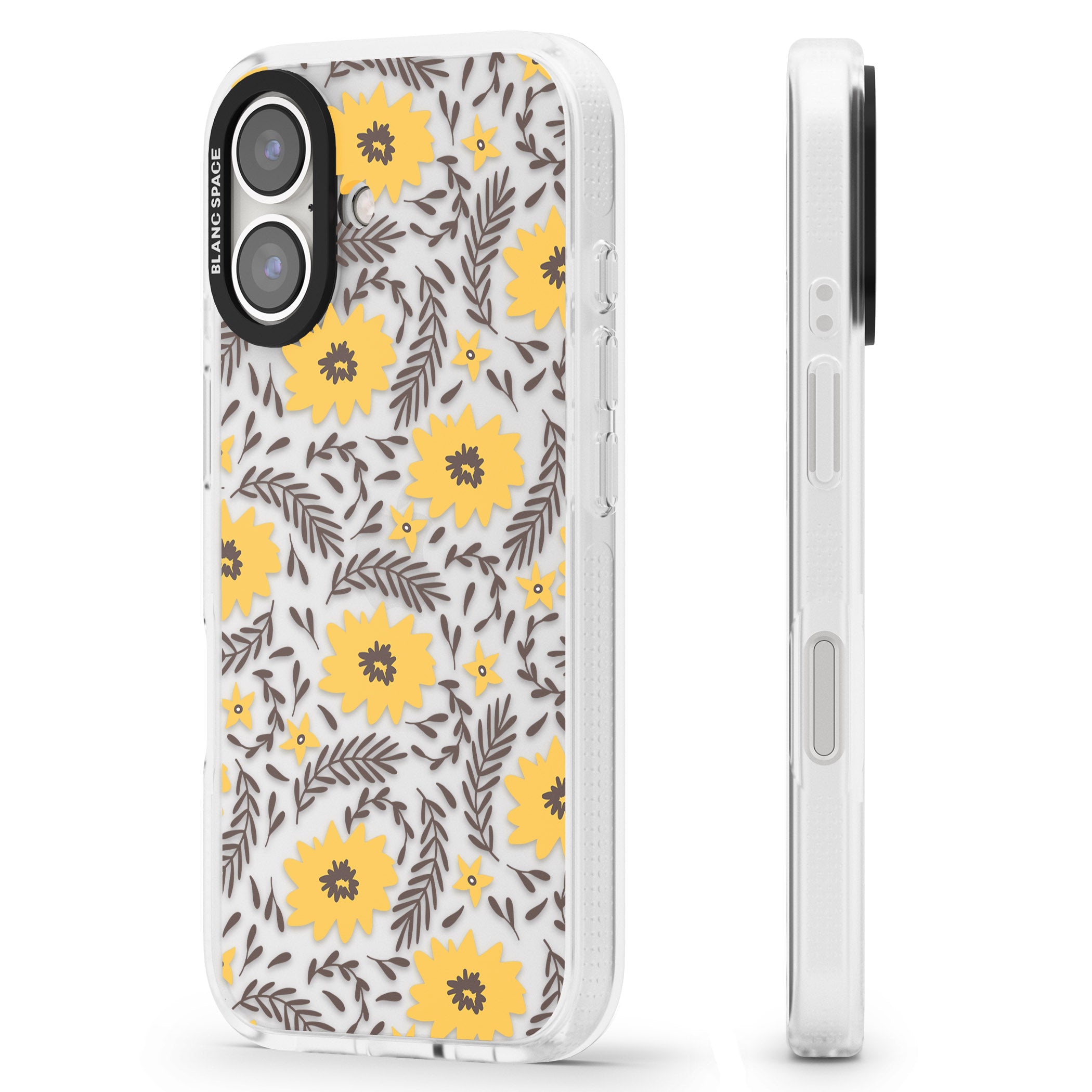 Yellow Blossoms Transparent Floral iPhone 16 / 16 Plus Clear Case Impact Air - Blanc Space