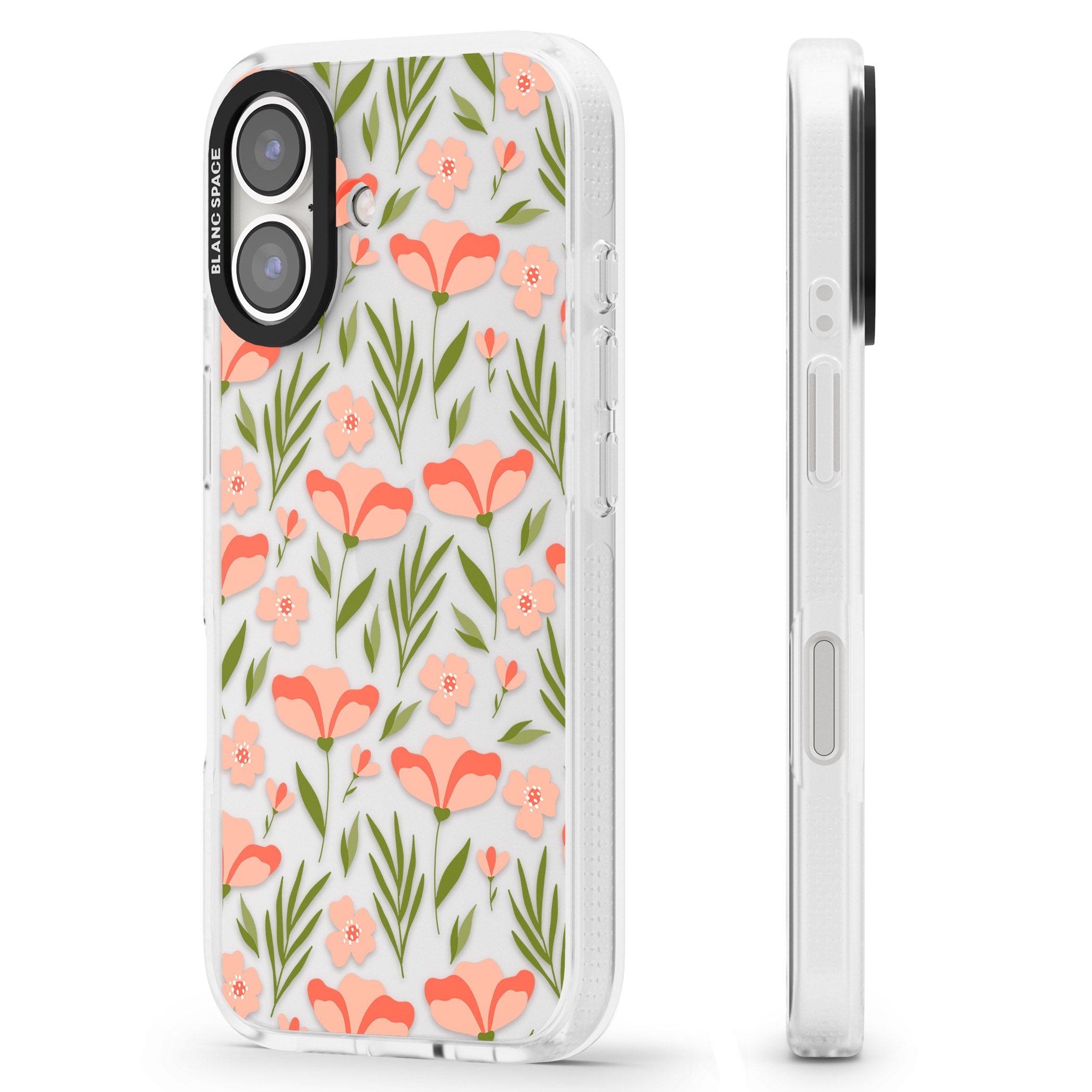 Pink Petals Transparent Floral iPhone 16 / 16 Plus Clear Case Impact Air - Blanc Space