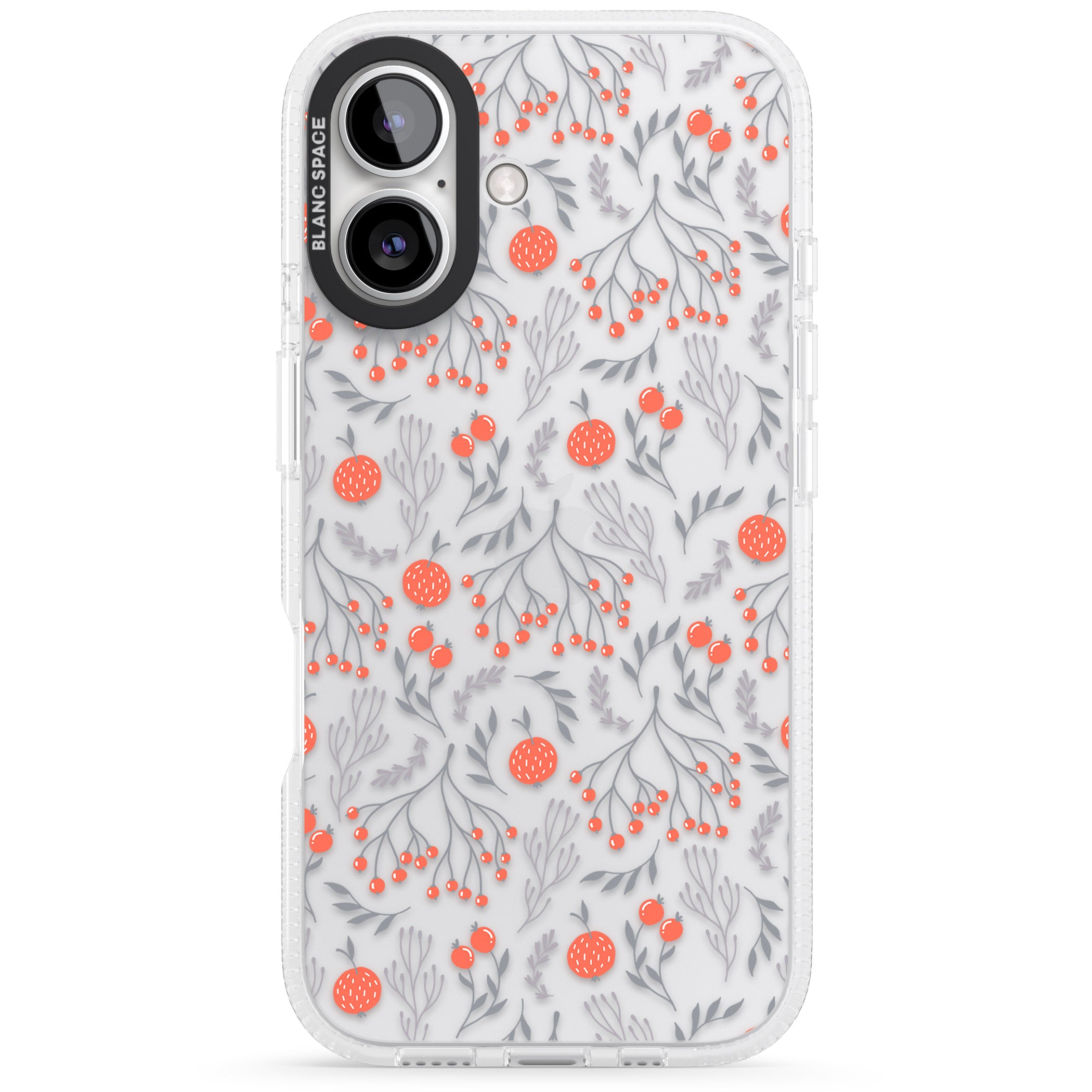 Red Fruits Transparent Floral iPhone 16 / 16 Plus Clear Case Impact Air - Blanc Space