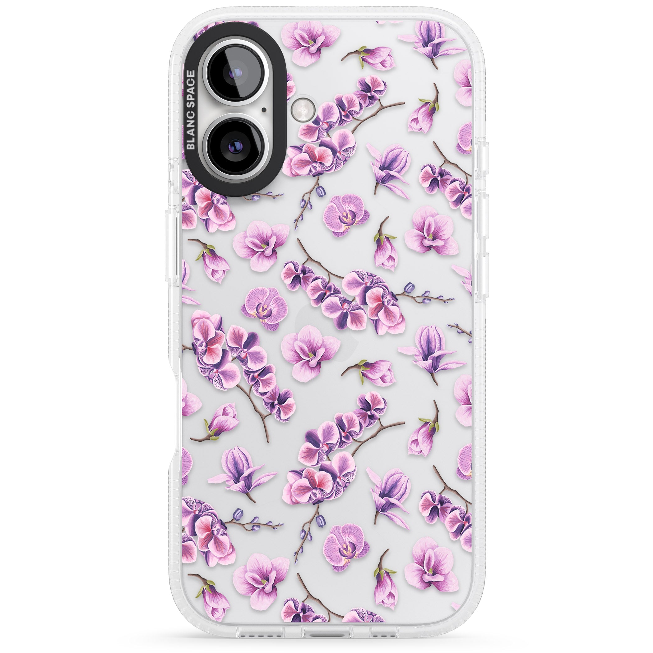 Purple Orchids Transparent Floral iPhone 16 / 16 Plus Clear Case Impact Air - Blanc Space