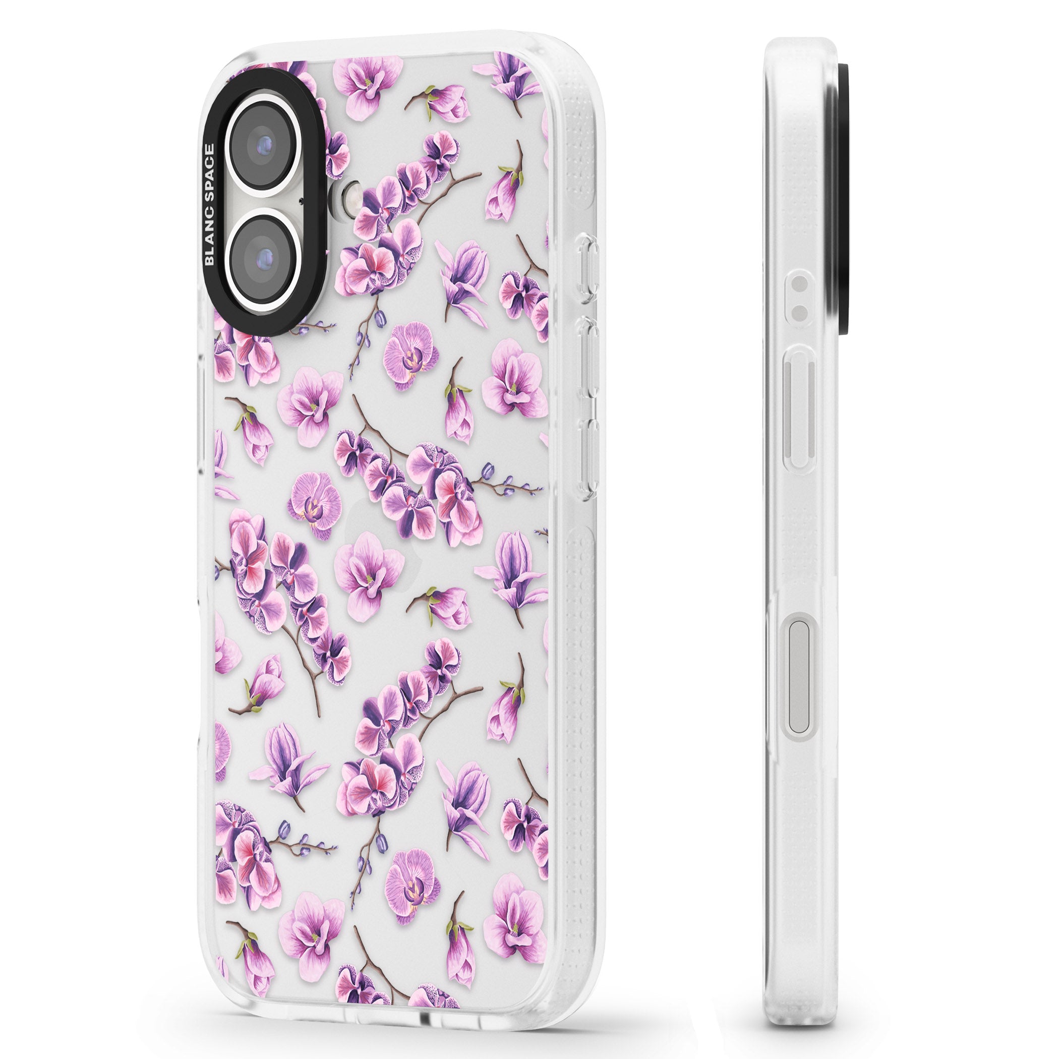 Purple Orchids Transparent Floral iPhone 16 / 16 Plus Clear Case Impact Air - Blanc Space